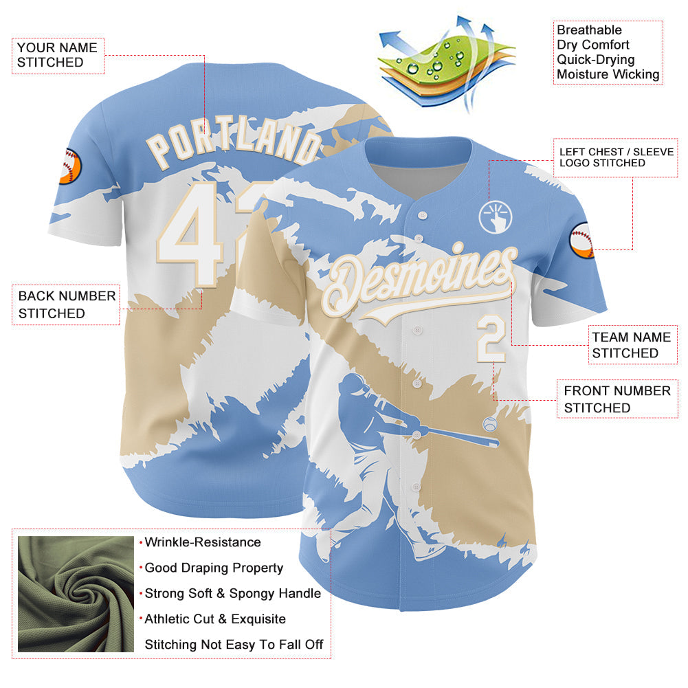 Custom Light Blue White-City Cream 3D Argentina Argentinian Flag Authentic Baseball Jersey baseball jersey product view 3