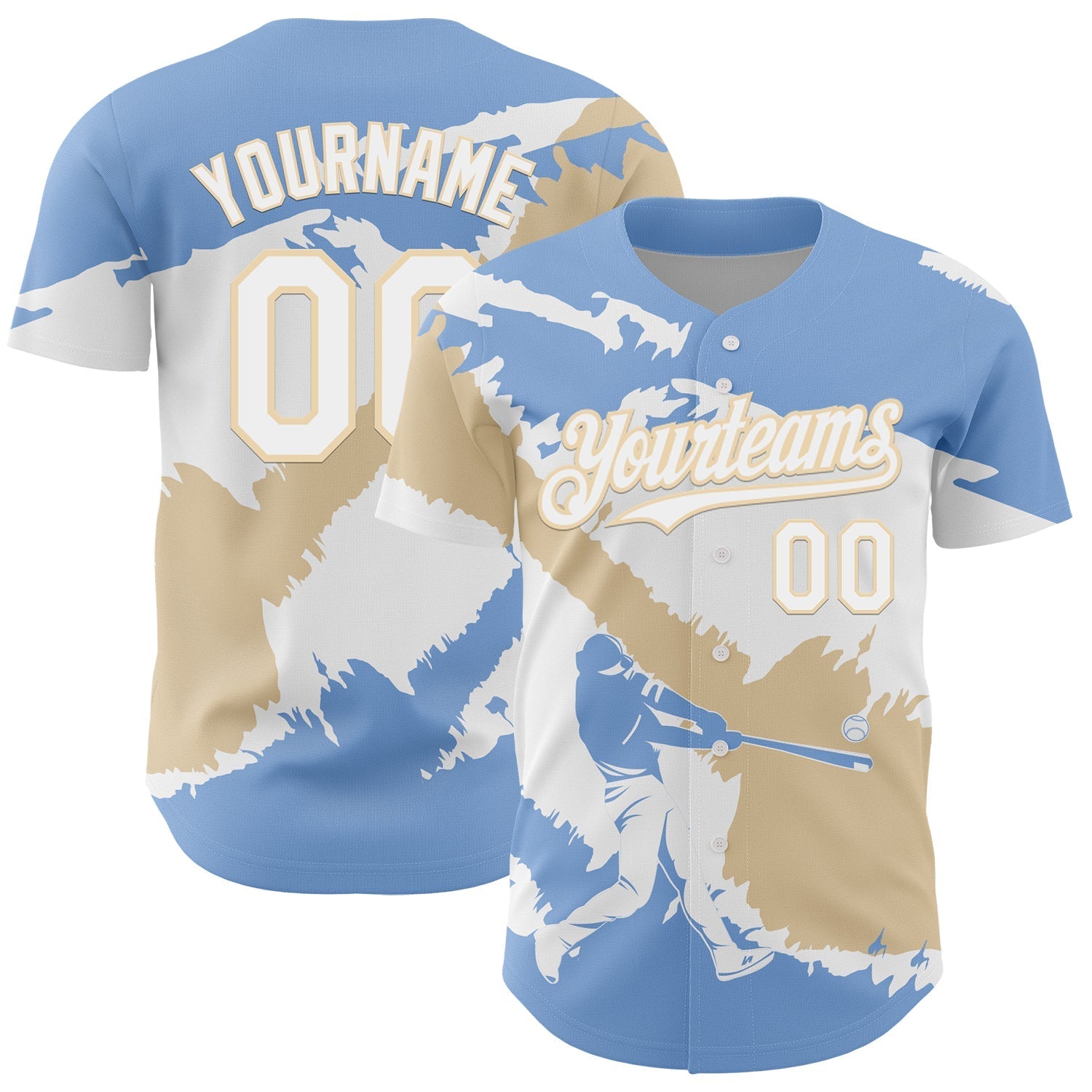 Custom Light Blue White-City Cream 3D Argentina Argentinian Flag Authentic Baseball Jersey baseball jersey product view 1