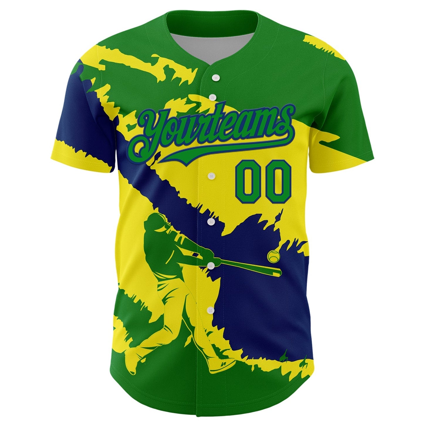 Custom Grass Green US Navy Blue-Light Yellow 3D Brazil Brazilian Flag Authentic Baseball Jersey baseball jersey product view 2