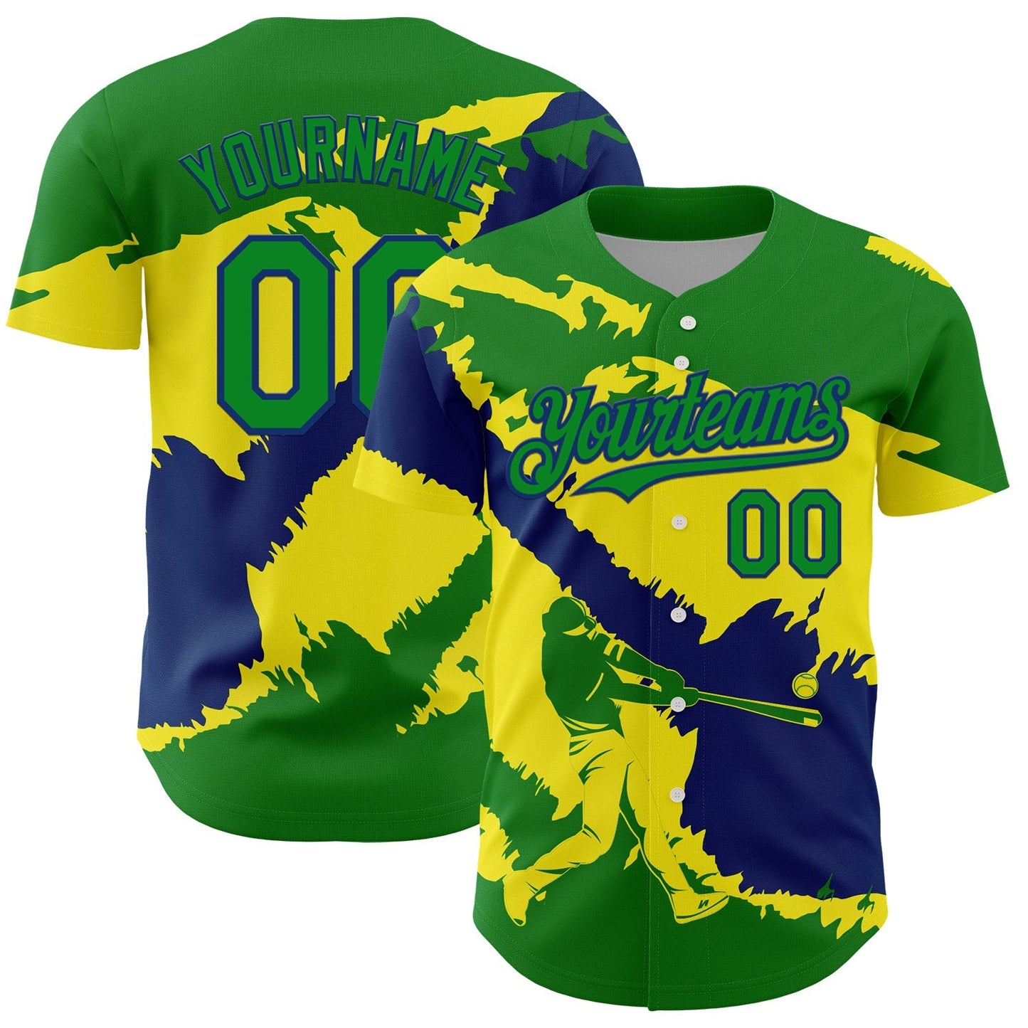 Custom Grass Green US Navy Blue-Light Yellow 3D Brazil Brazilian Flag Authentic Baseball Jersey baseball jersey product view 1
