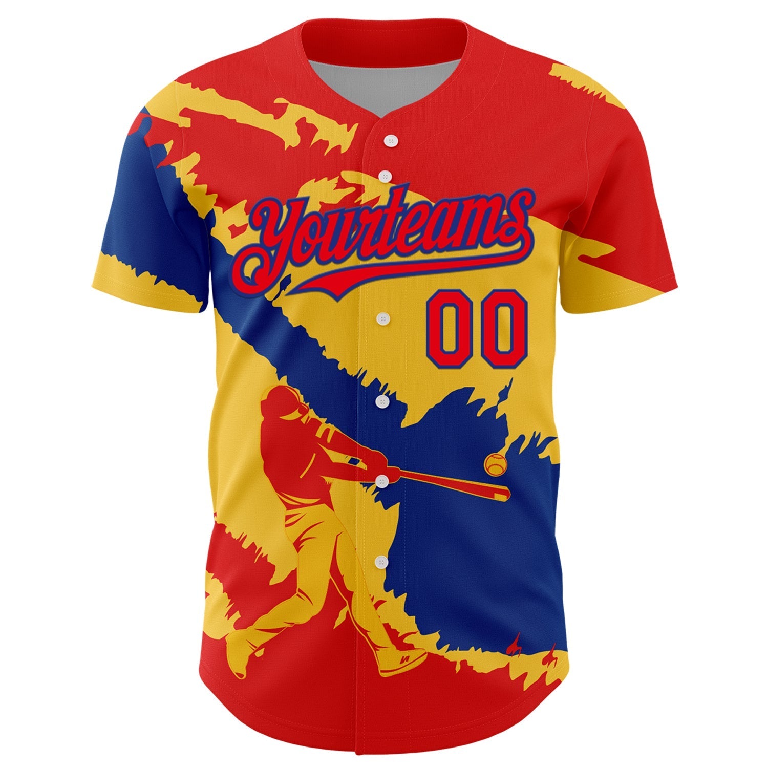 Custom Fire Red Royal-Yellow 3D Colombia Colombian Flag Authentic Baseball Jersey baseball jersey product view 2