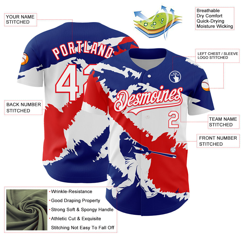 Custom Royal White-Fire Red 3D Costa Rica Costa Rican Flag Authentic Baseball Jersey baseball jersey product view 3