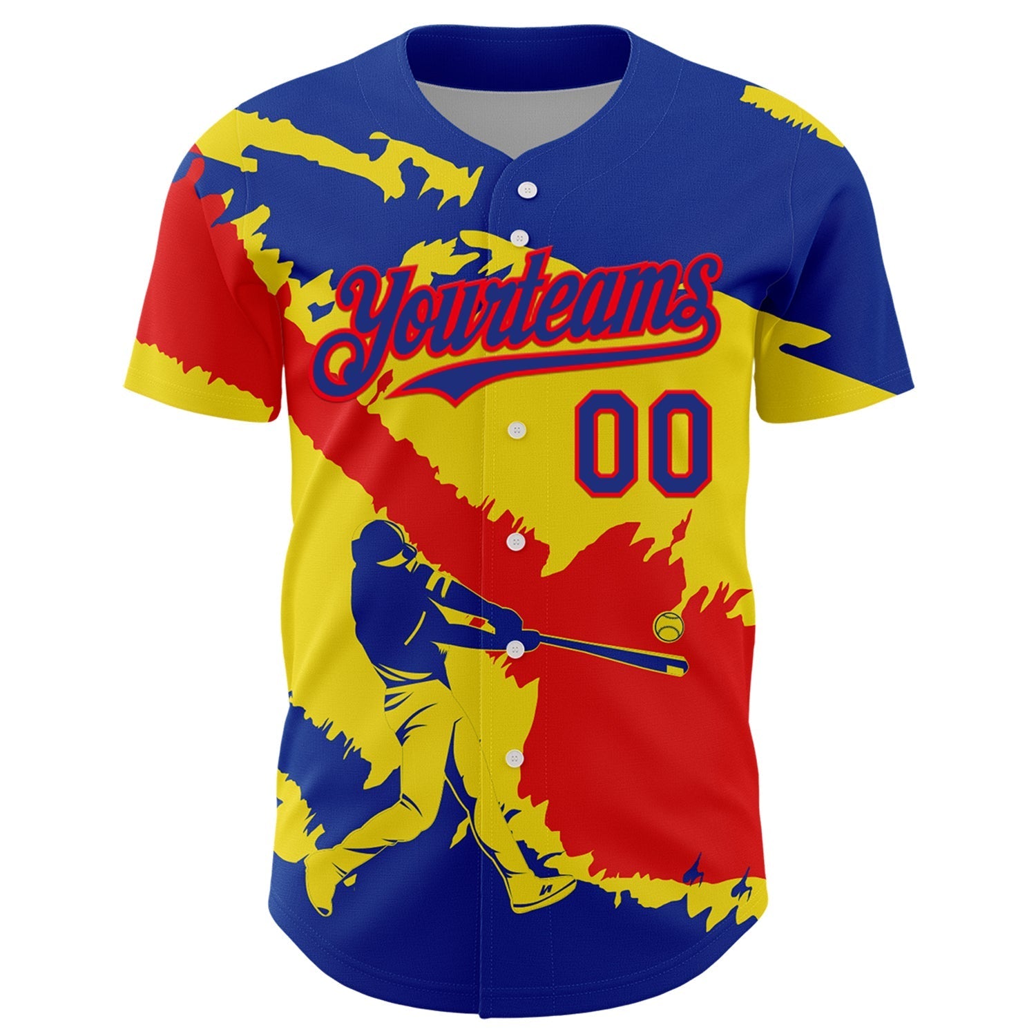 Custom Royal Fire Red-Light Yellow 3D Ecuador Ecuadorian Flag Authentic Baseball Jersey baseball jersey product view 2