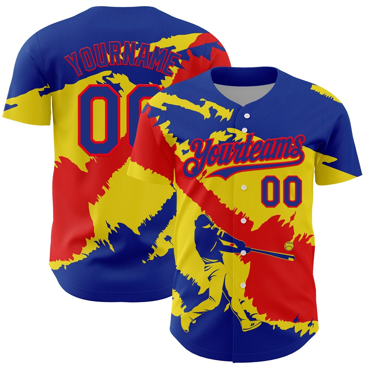 Custom Royal Fire Red-Light Yellow 3D Ecuador Ecuadorian Flag Authentic Baseball Jersey baseball jersey product view 1
