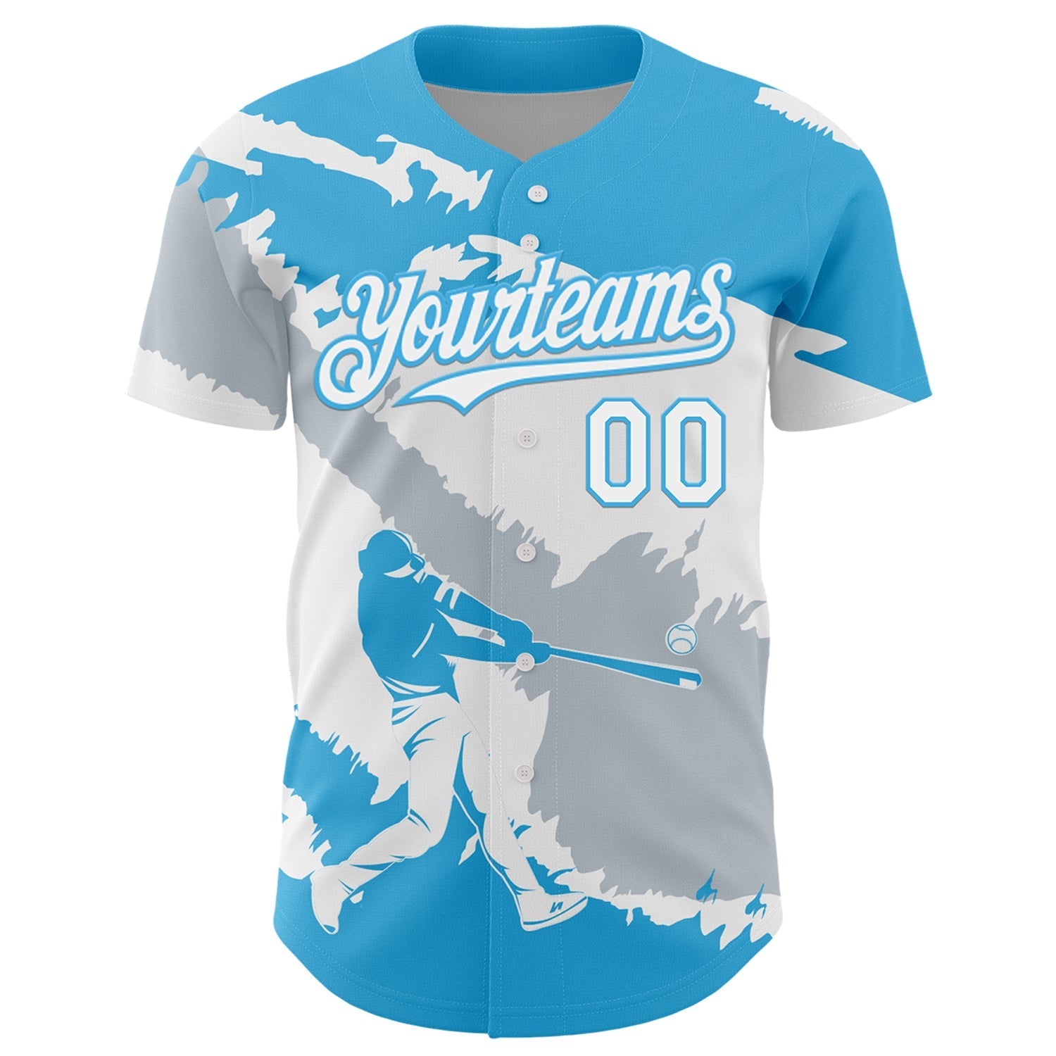 Custom Sky Blue White-Silver 3D Guatemala Guatemalan Flag Authentic Baseball Jersey baseball jersey product view 2