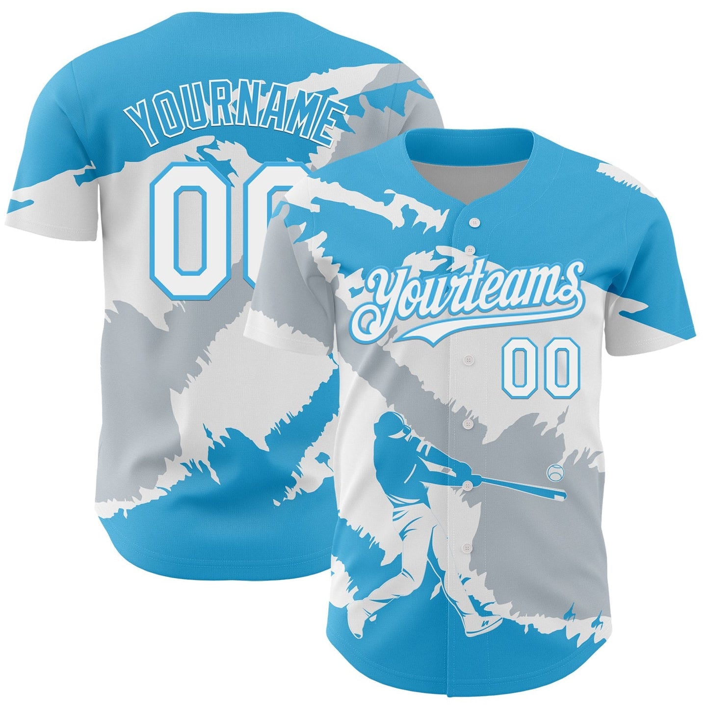 Custom Sky Blue White-Silver 3D Guatemala Guatemalan Flag Authentic Baseball Jersey baseball jersey product view 1
