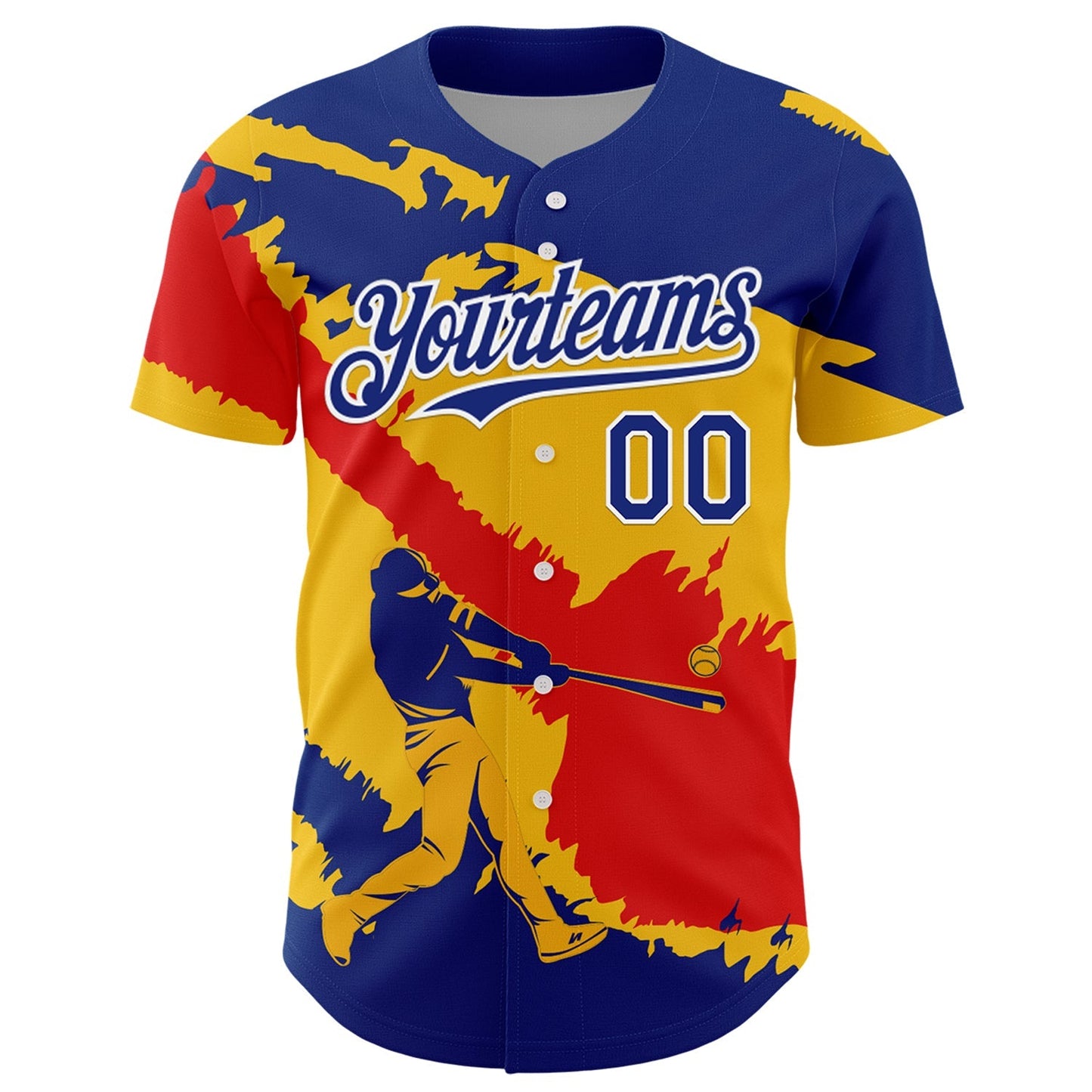 Custom Royal Yellow-Fire Red 3D Venezuela Venezuelan Flag Authentic Baseball Jersey baseball jersey product view 2