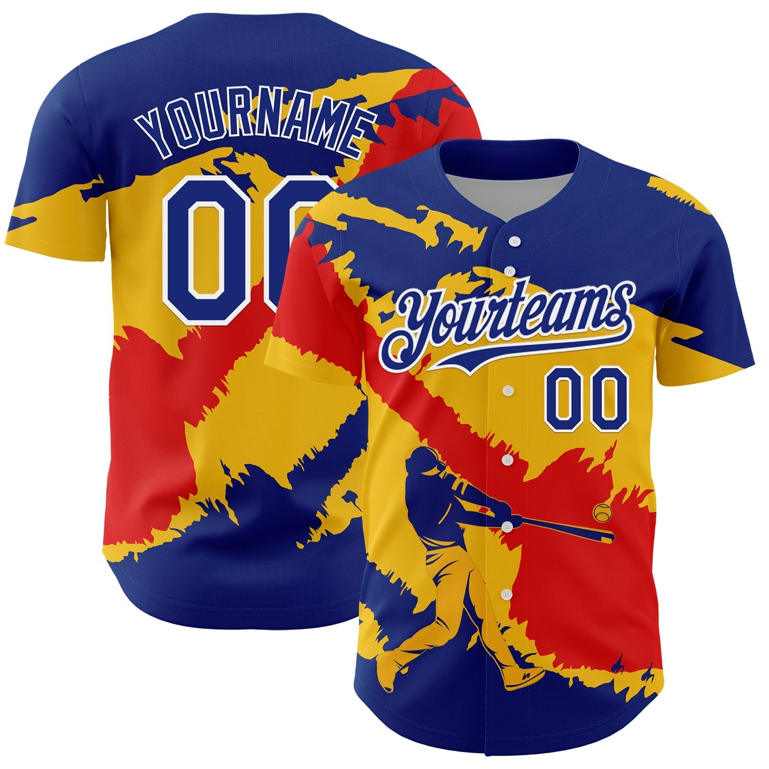 Custom Royal Yellow-Fire Red 3D Venezuela Venezuelan Flag Authentic Baseball Jersey baseball jersey product view 1