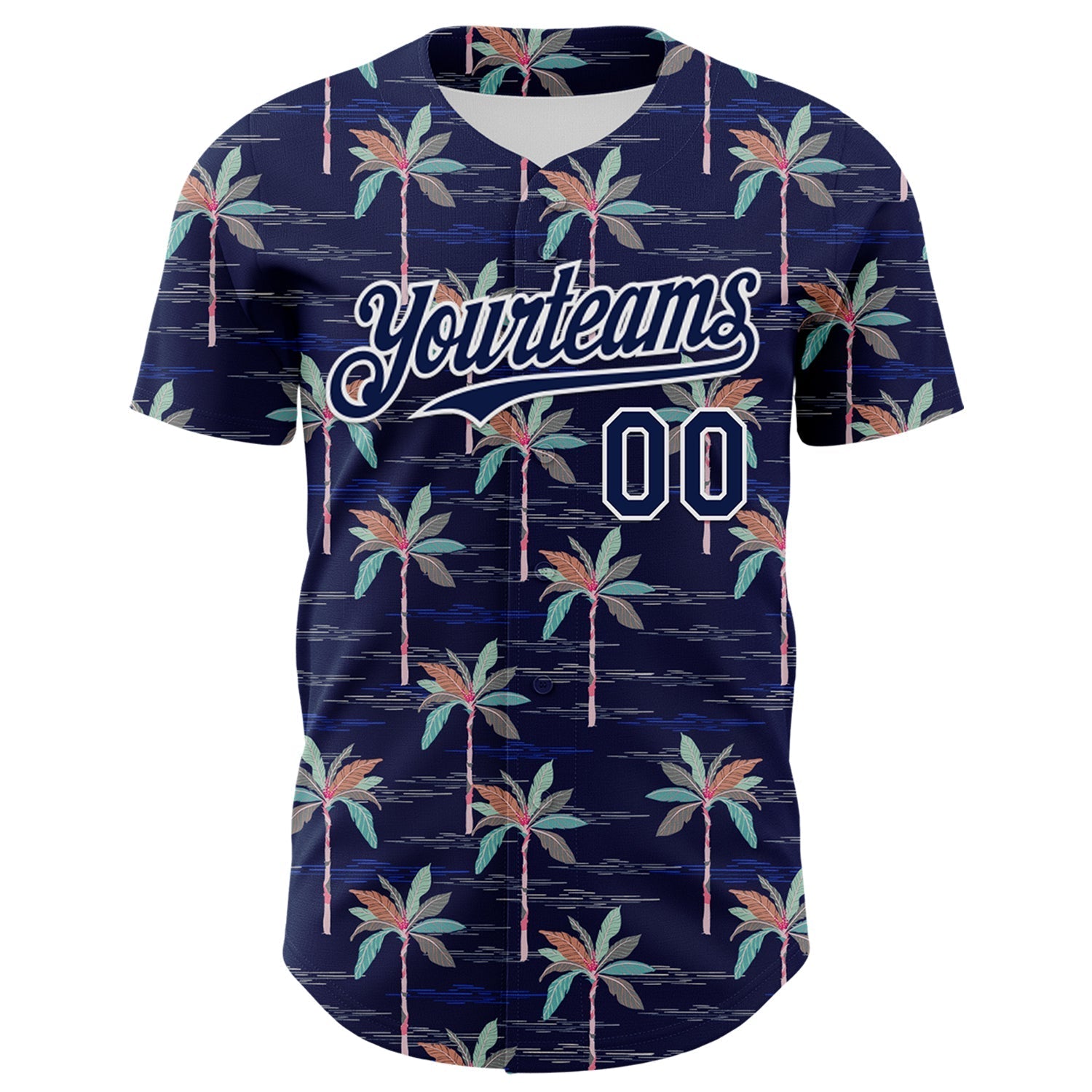 Custom Navy White 3D Hawaii Beach Tropical Palm Tree Authentic Baseball Jersey baseball jersey product view 2