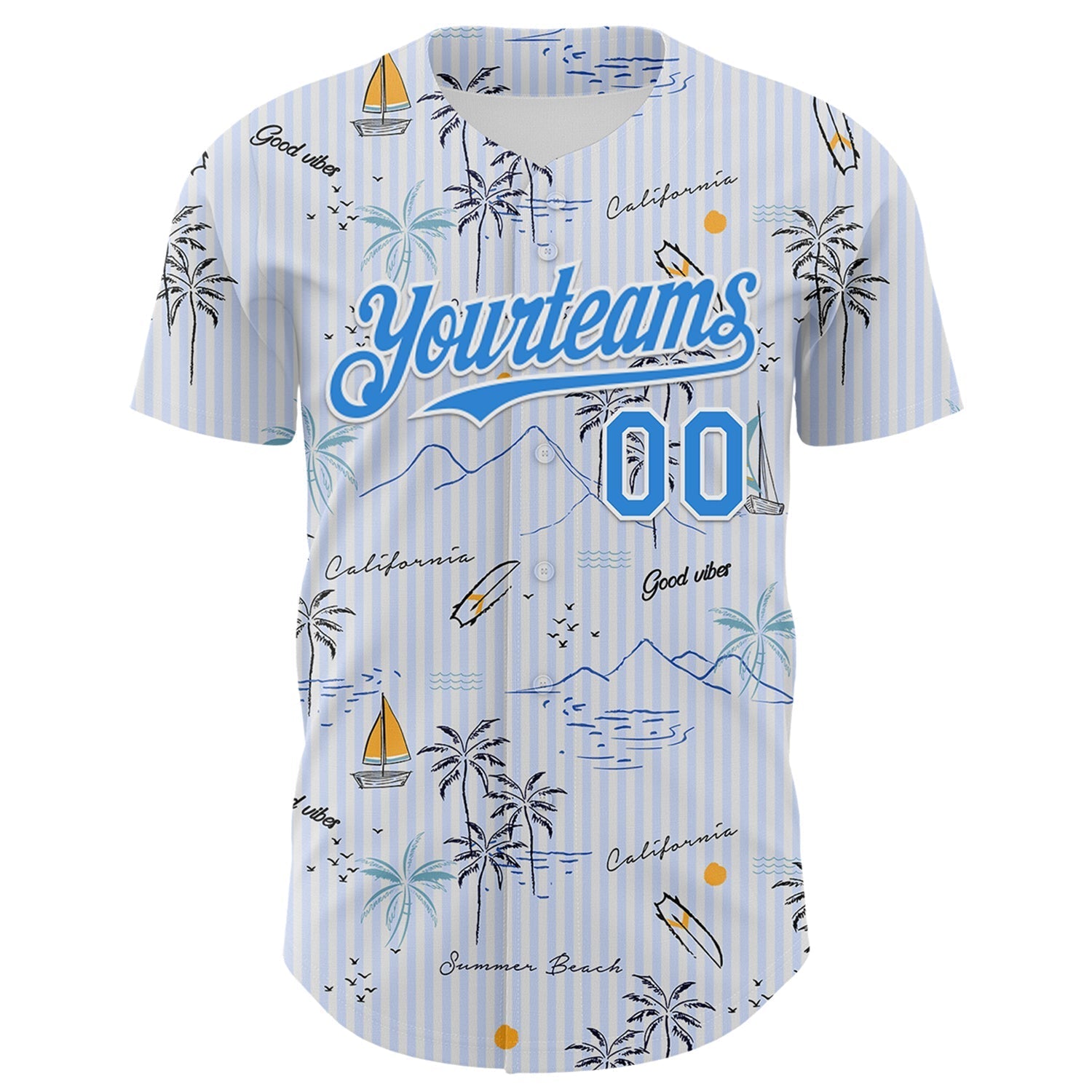 Custom White Electric Blue 3D Hawaii Beach Tropical Palm Tree Authentic Baseball Jersey baseball jersey product view 2