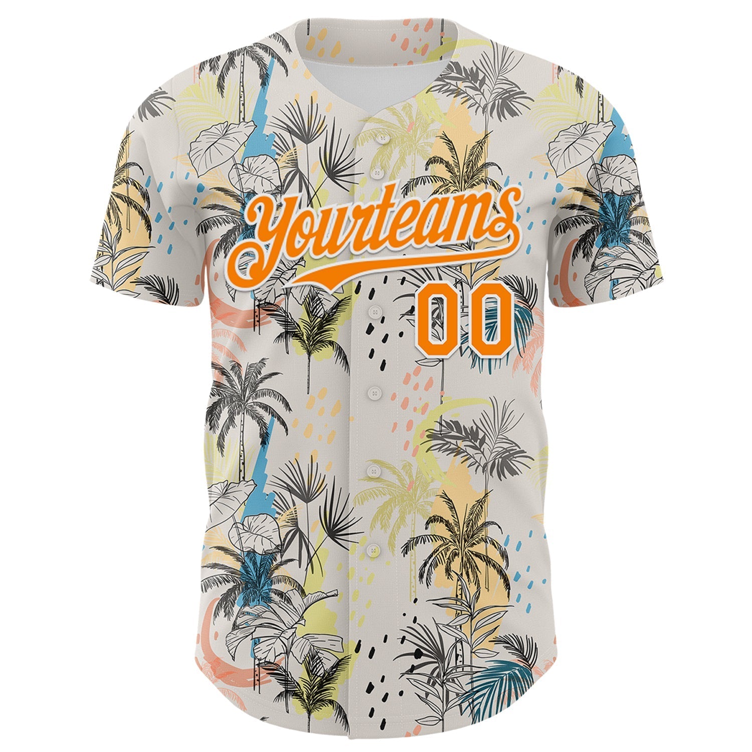 Custom Cream Bay Orange-White 3D Hawaii Tropical Palm Tree Authentic Baseball Jersey baseball jersey product view 2
