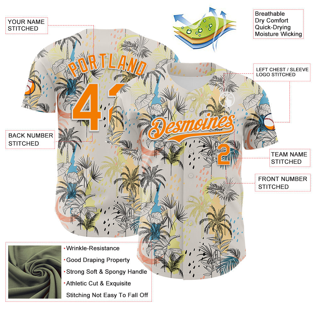 Custom Cream Bay Orange-White 3D Hawaii Tropical Palm Tree Authentic Baseball Jersey baseball jersey product view 3