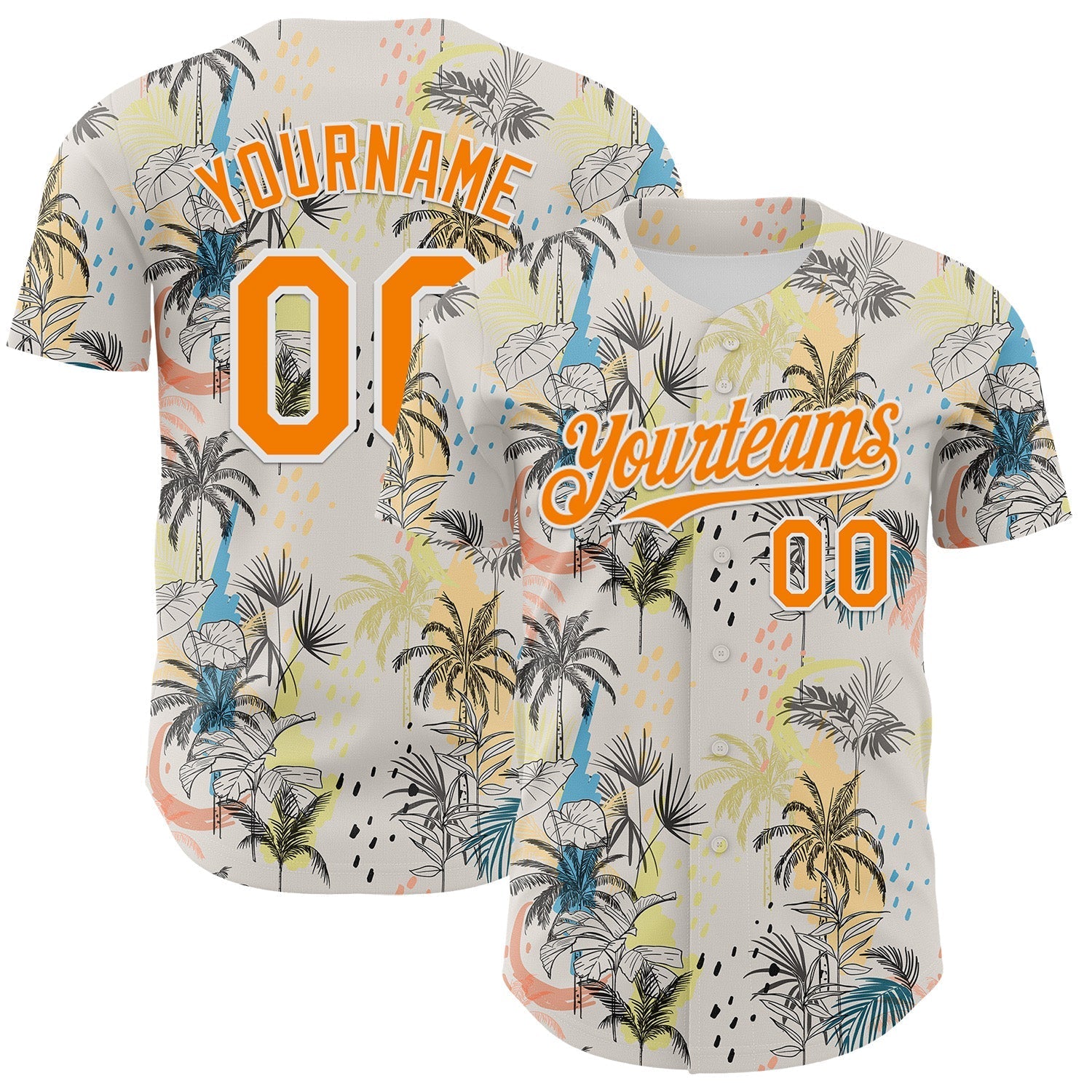 Custom Cream Bay Orange-White 3D Hawaii Tropical Palm Tree Authentic Baseball Jersey baseball jersey product view 1