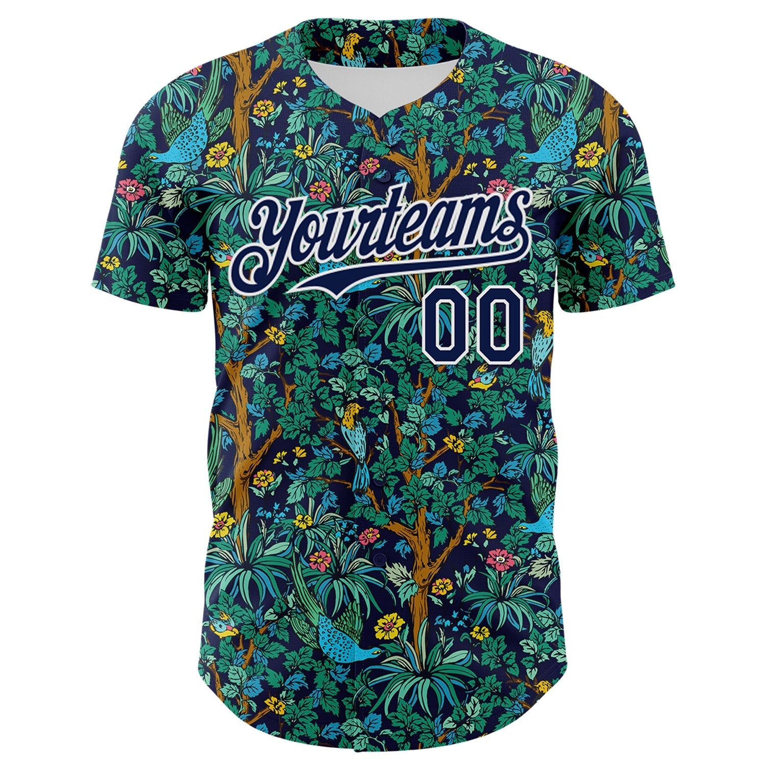 Custom Navy White 3D Hawaii Tropical Jungle Bird Authentic Baseball Jersey baseball jersey product view 2