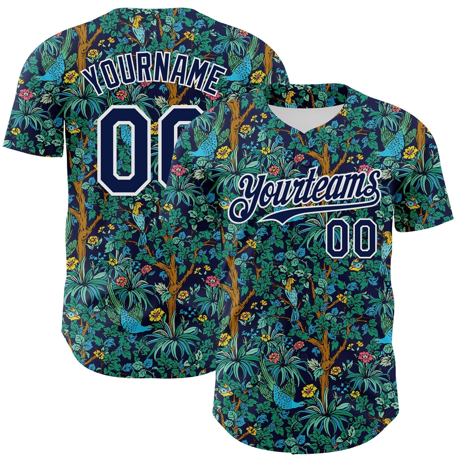 Custom Navy White 3D Hawaii Tropical Jungle Bird Authentic Baseball Jersey baseball jersey product view 1