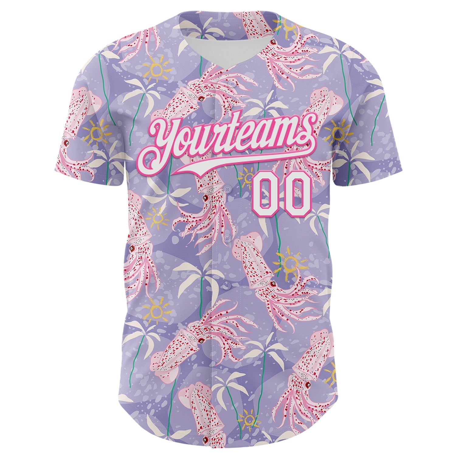 Custom Light Purple White-Pink 3D Hawaii Beach Tropical Octopus Authentic Baseball Jersey baseball jersey product view 2