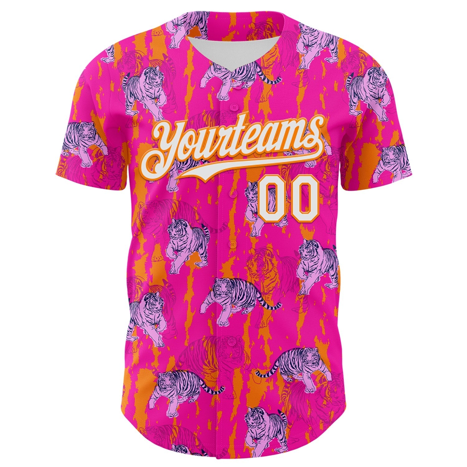 Custom Deep Pink White-Bay Orange 3D Hawaii Tropical Animal Tiger Authentic Baseball Jersey baseball jersey product view 2