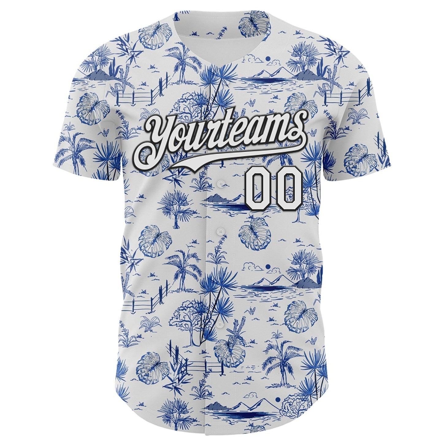 Custom White Black 3D Hawaii Island Tropical Palm Tree Authentic Baseball Jersey baseball jersey product view 2
