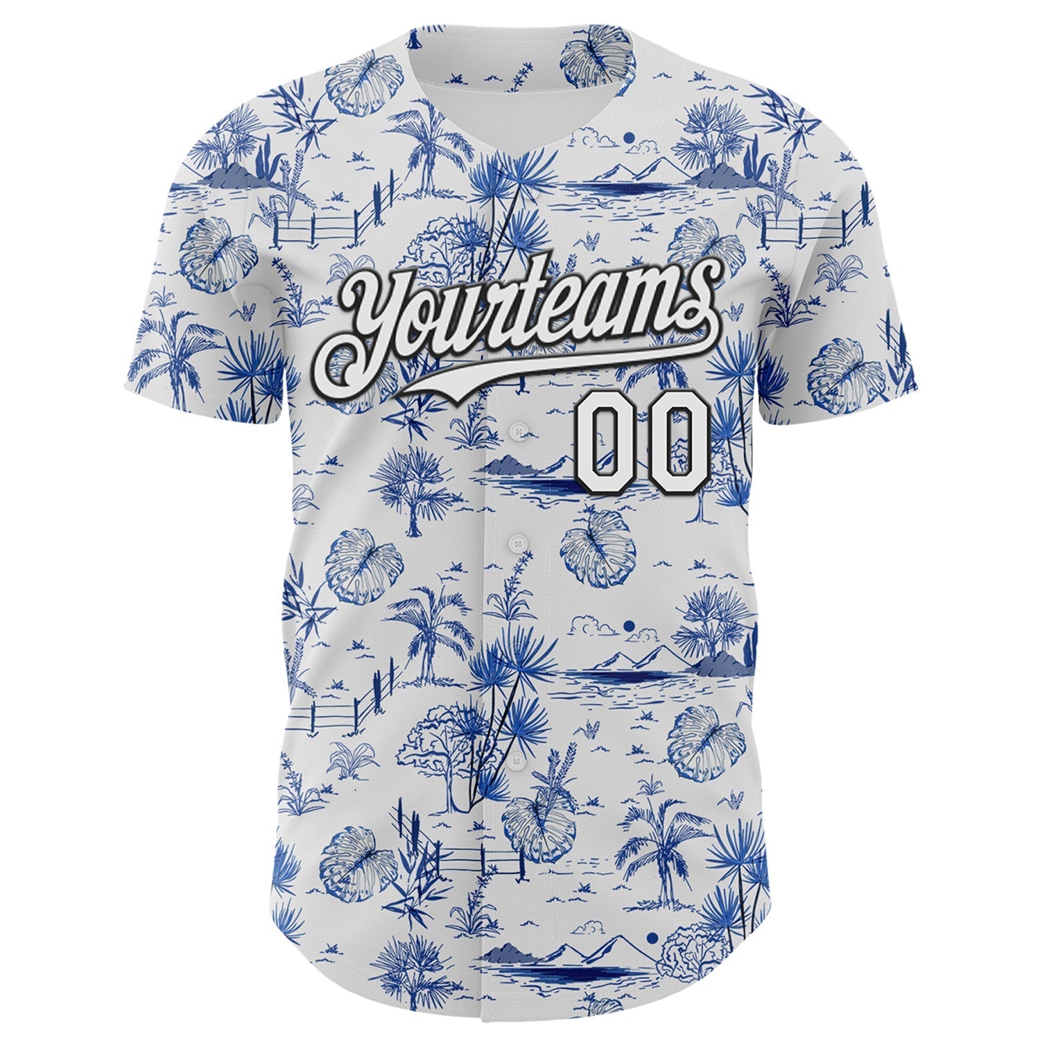 Custom White Black 3D Hawaii Island Tropical Palm Tree Authentic Baseball Jersey baseball jersey product view 2