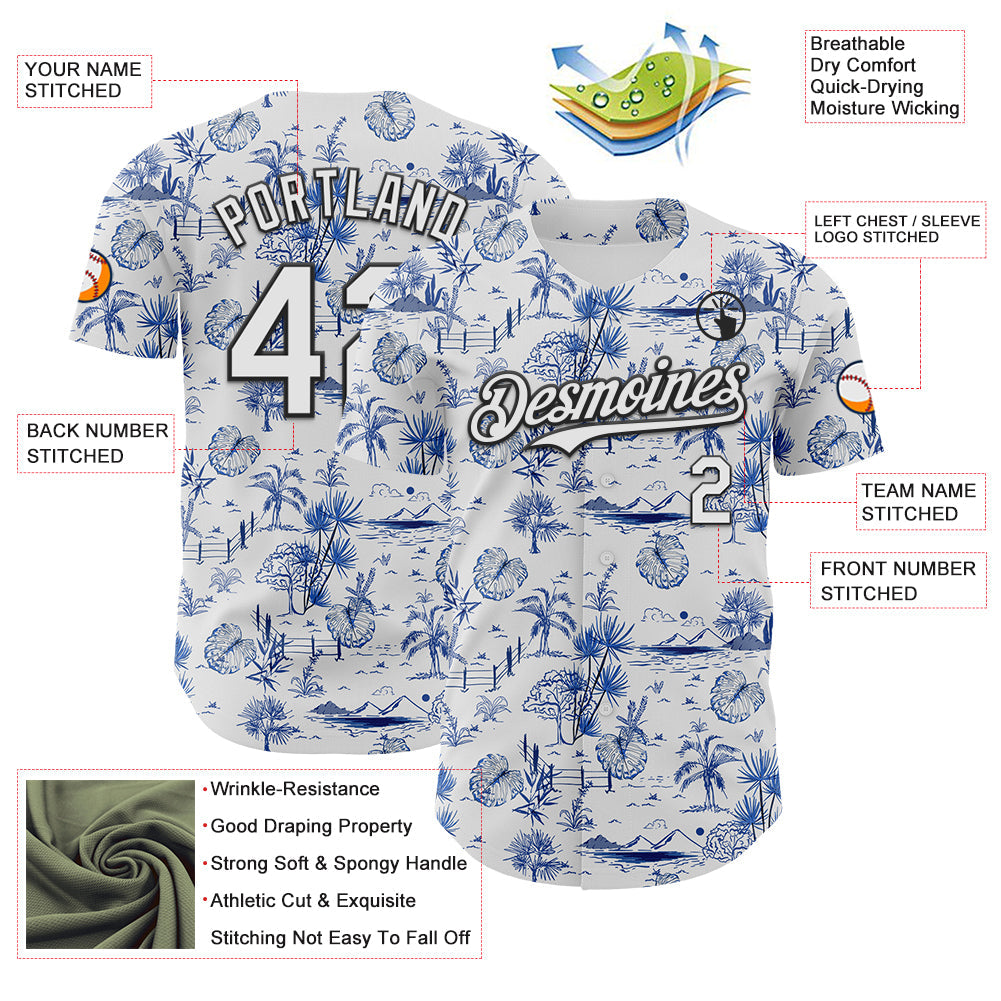 Custom White Black 3D Hawaii Island Tropical Palm Tree Authentic Baseball Jersey baseball jersey product view 3