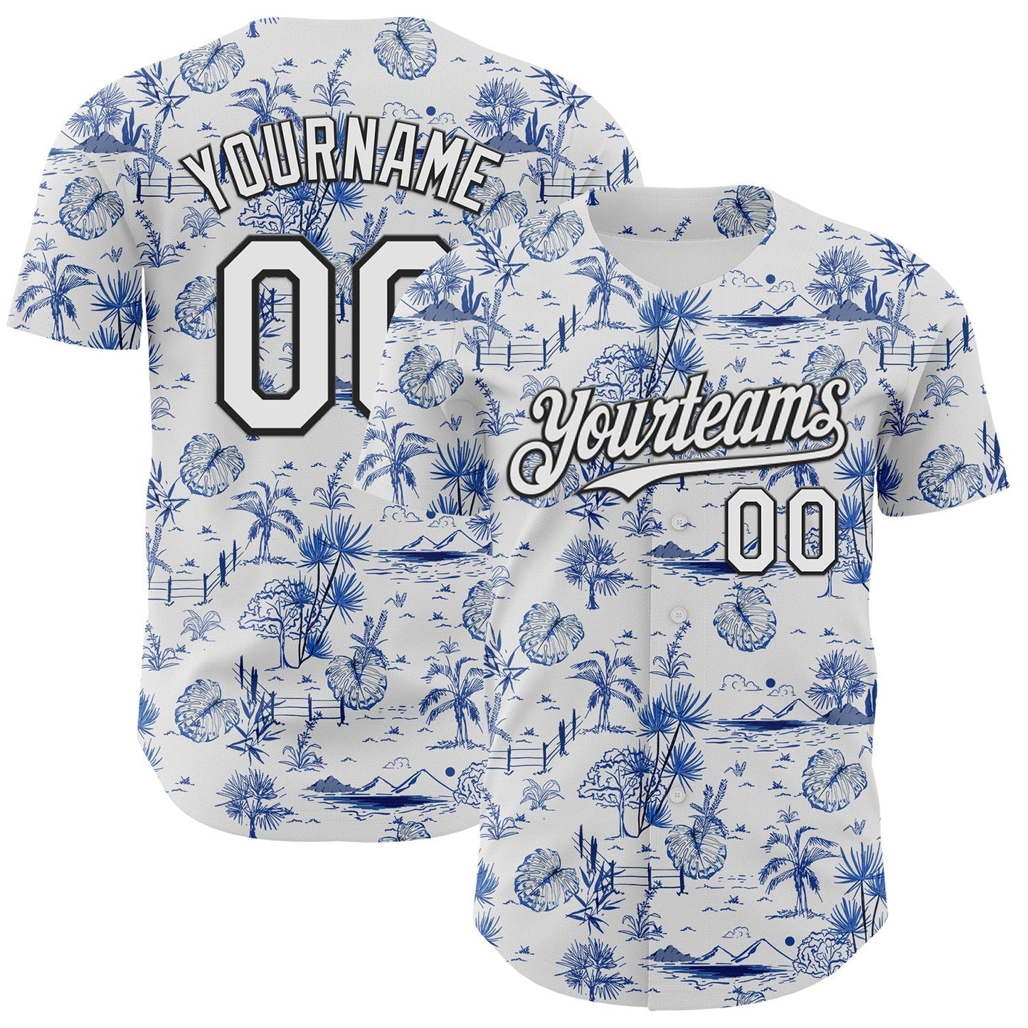 Custom White Black 3D Hawaii Island Tropical Palm Tree Authentic Baseball Jersey baseball jersey product view 1