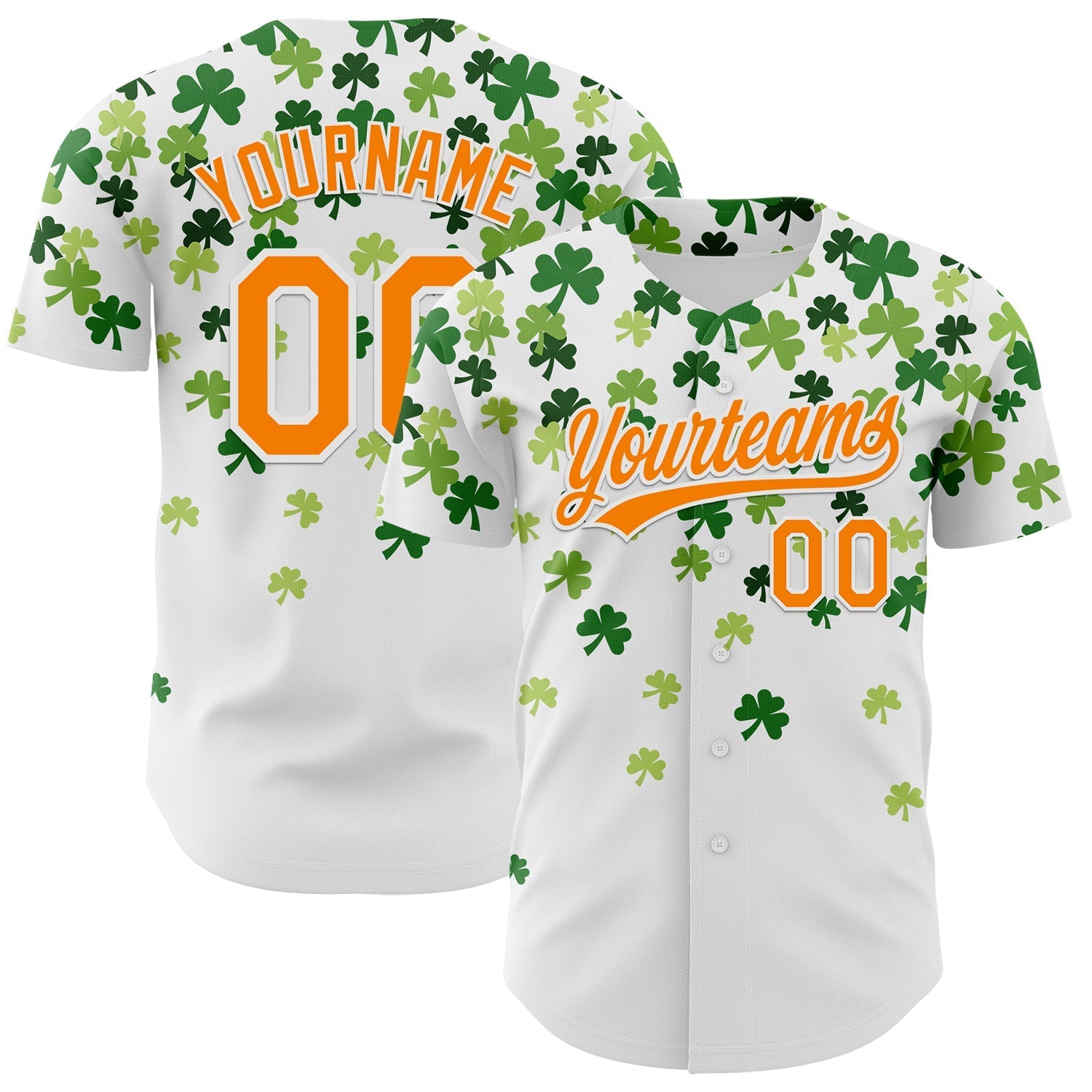Custom White Bay Orange-Green 3D St. Patrick's Day Shamrock Authentic Baseball Jersey baseball jersey product view 1