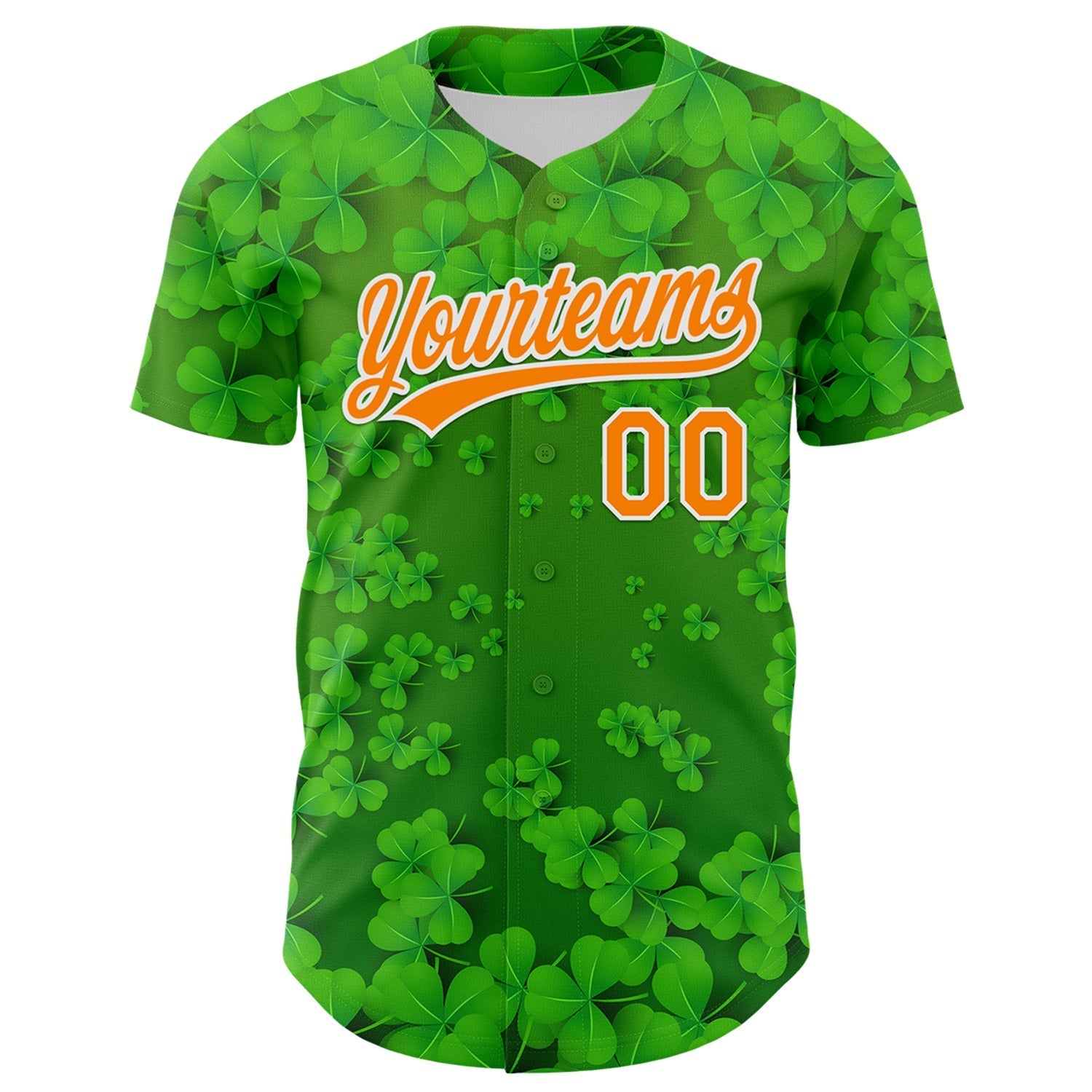Custom Green Bay Orange-White 3D St. Patrick's Day Shamrock Authentic Baseball Jersey baseball jersey product view 2