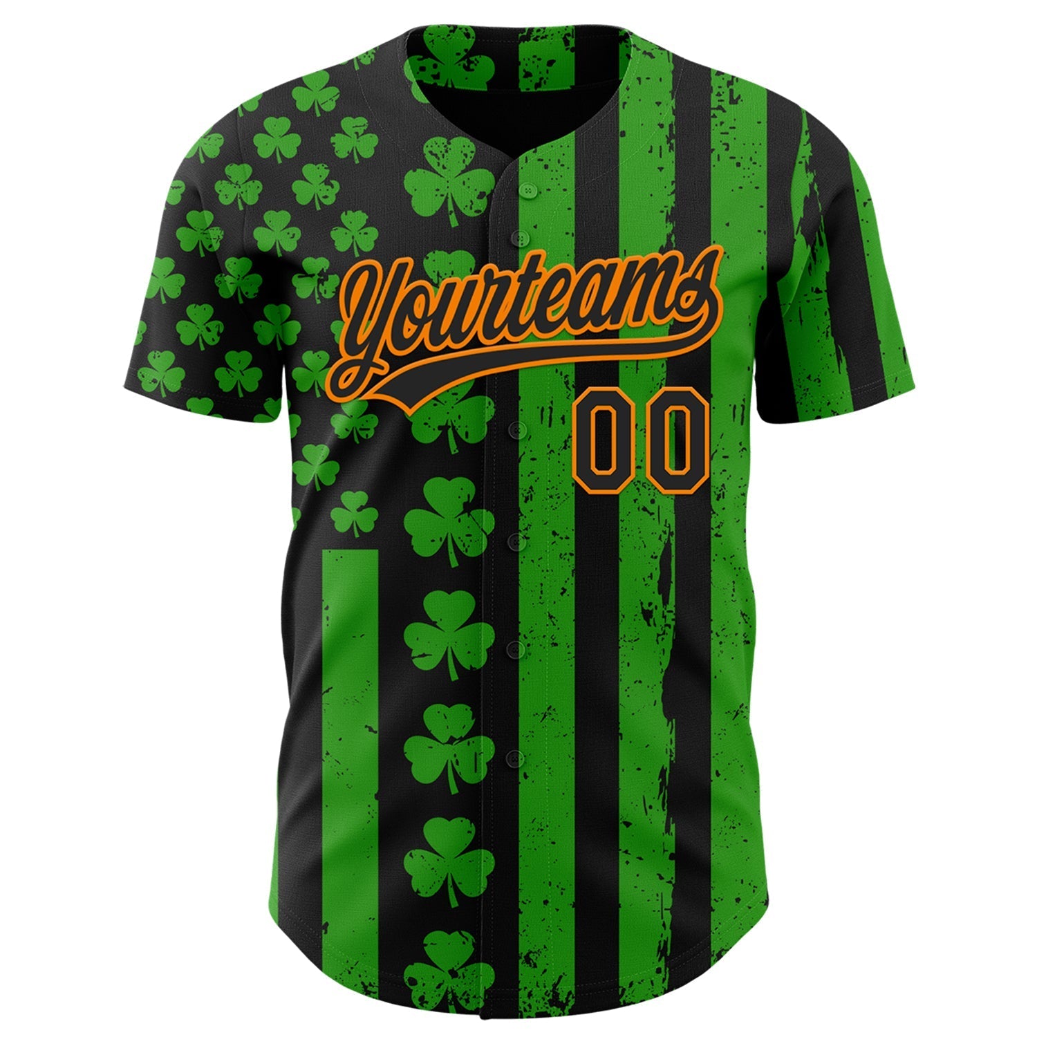 Custom Green Black-Bay Orange 3D St. Patrick's Day Shamrock Authentic Baseball Jersey baseball jersey product view 2