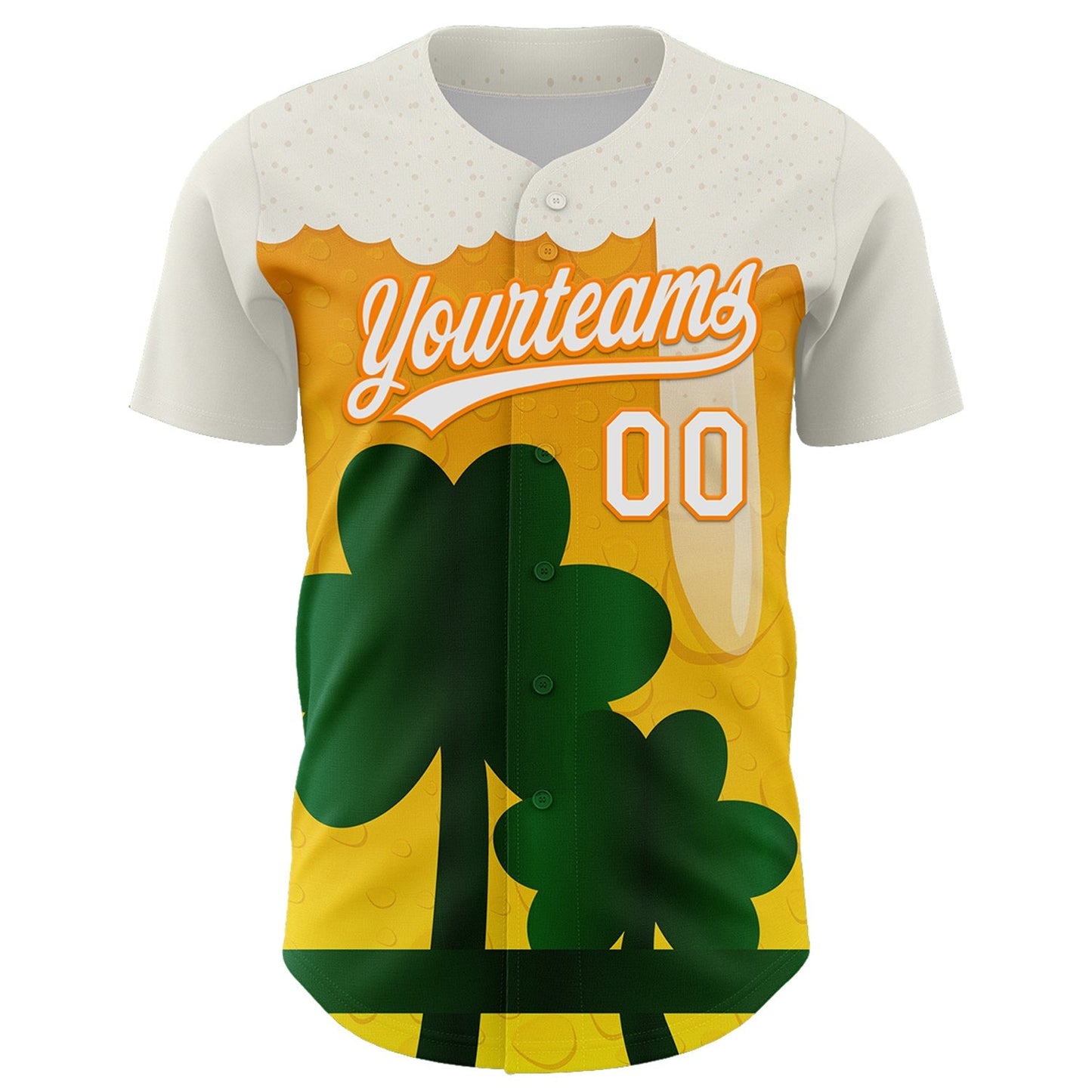 Custom White Bay Orange-Green 3D St. Patrick's Day Shamrock Beer Authentic Baseball Jersey baseball jersey product view 2