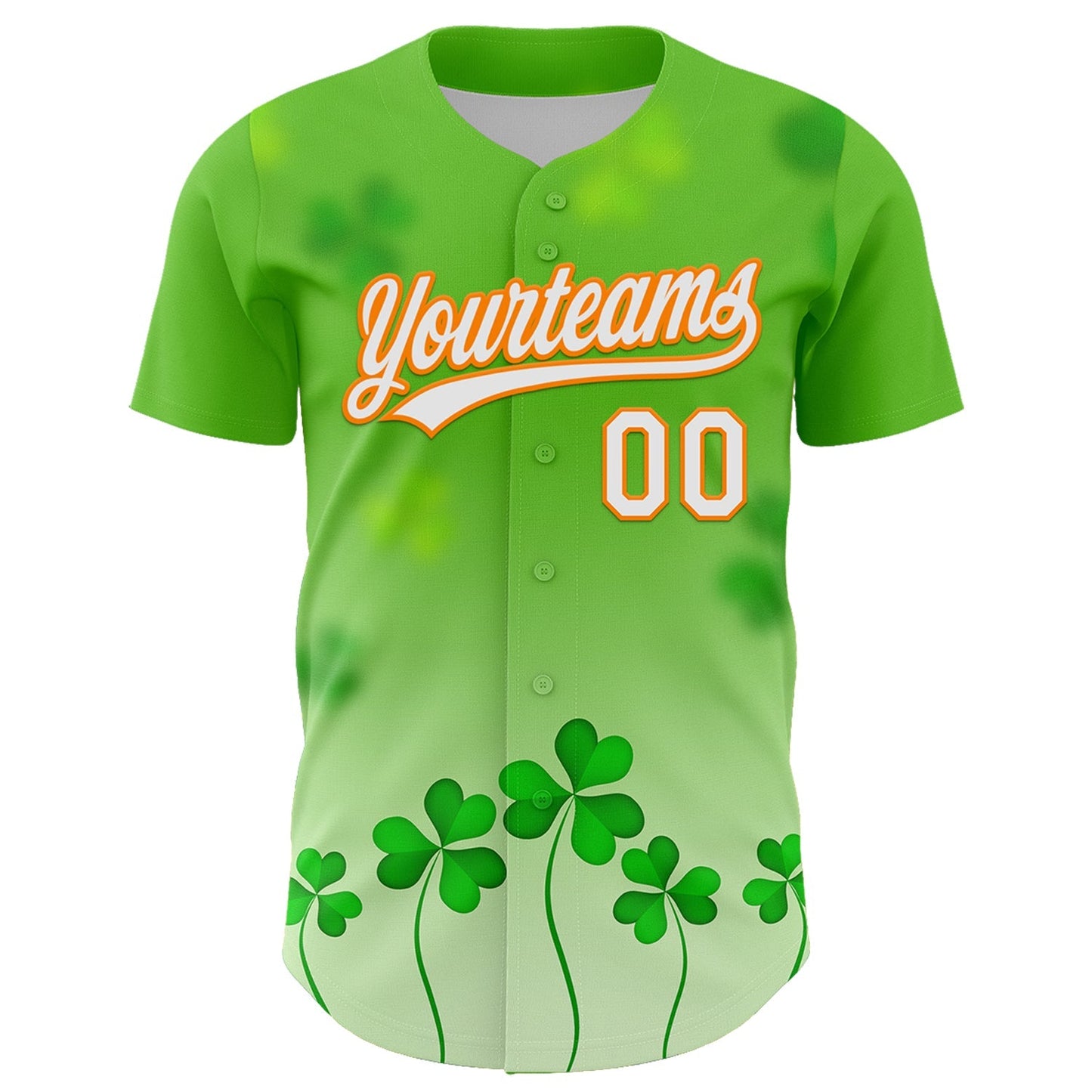 Custom Green White-Bay Orange 3D St. Patrick's Day Shamrock Authentic Baseball Jersey baseball jersey product view 2