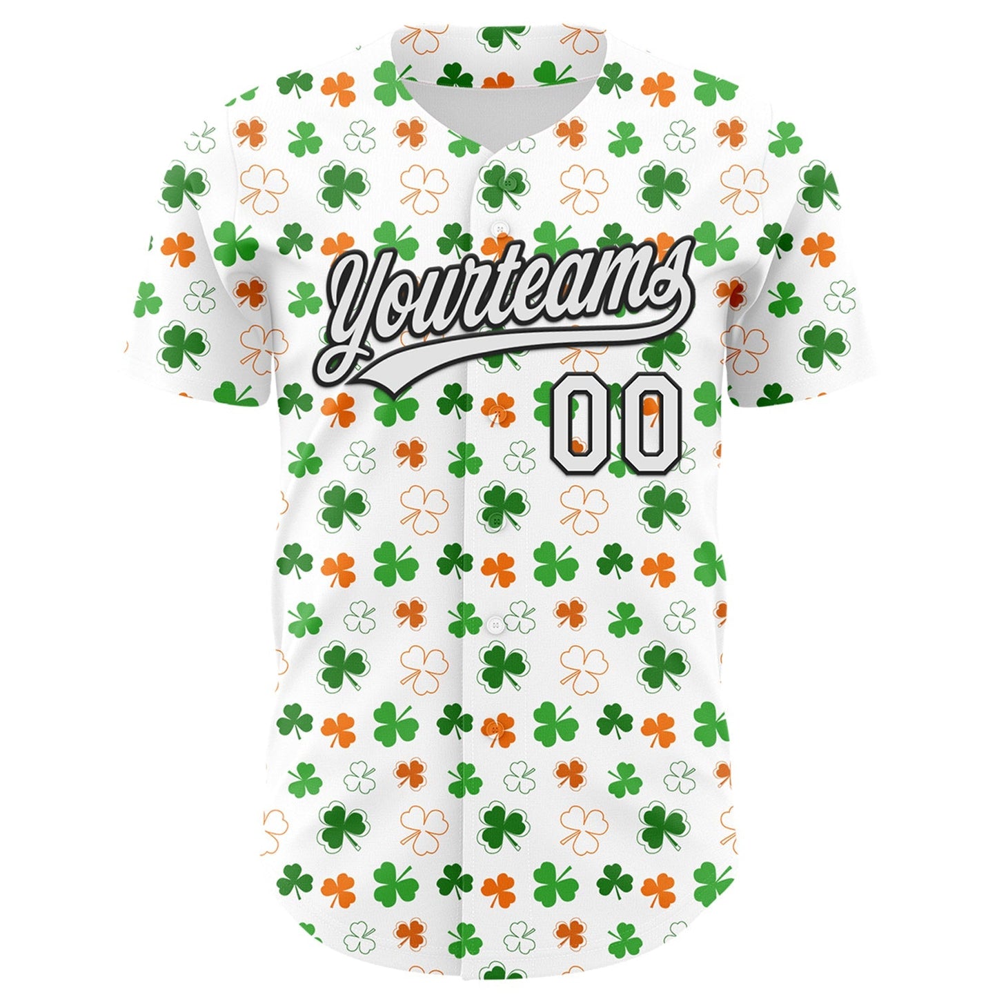 Custom White Black Green-Bay Orange 3D St. Patrick's Day Shamrock Authentic Baseball Jersey baseball jersey product view 2