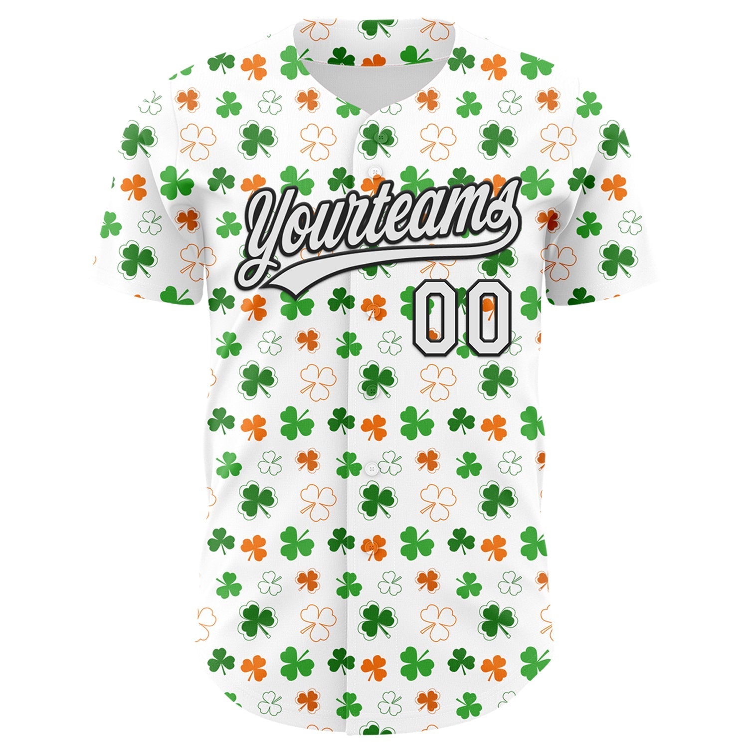 Custom White Black Green-Bay Orange 3D St. Patrick's Day Shamrock Authentic Baseball Jersey baseball jersey product view 2