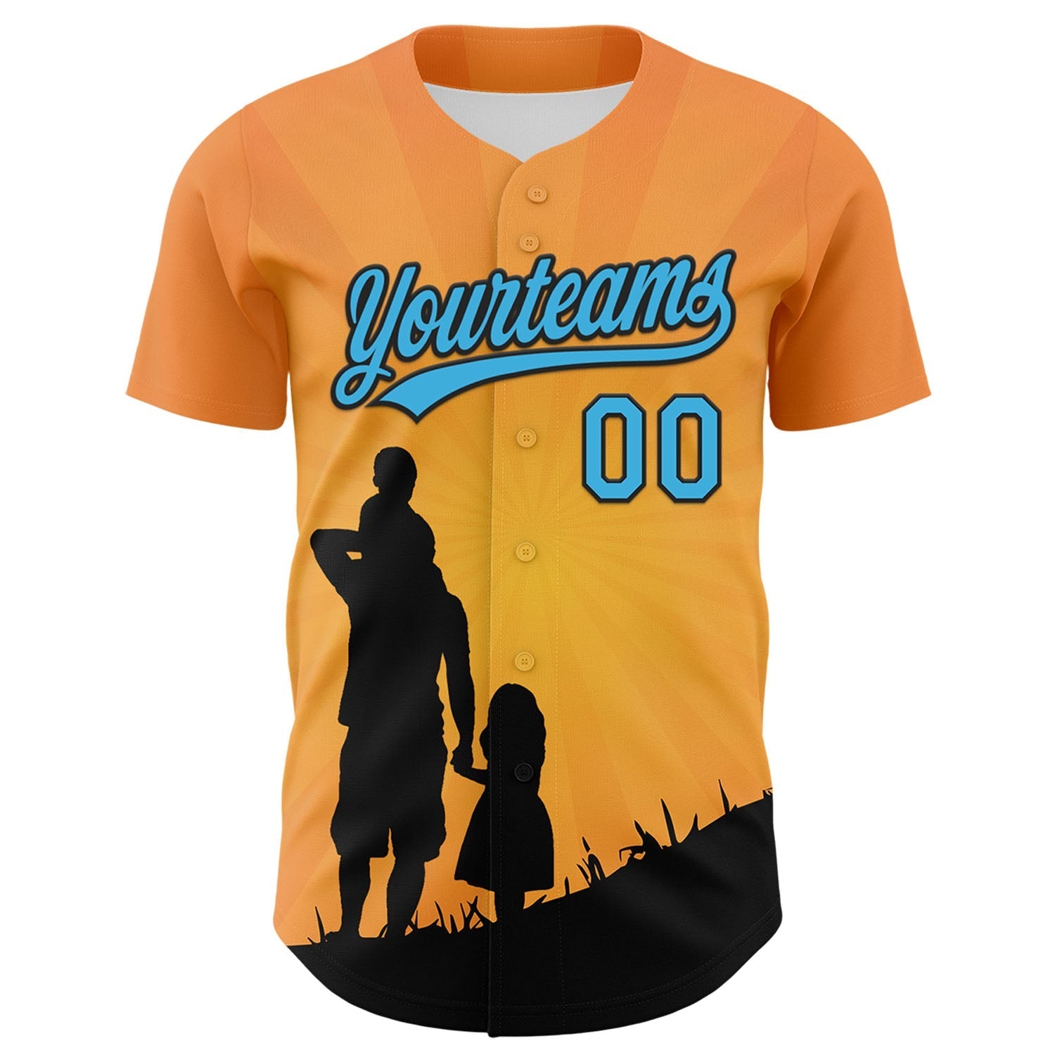 Custom Bay Orange Sky Blue-Black 3D Pattern Design Father's Day Family Love Authentic Baseball Jersey baseball jersey product view 2
