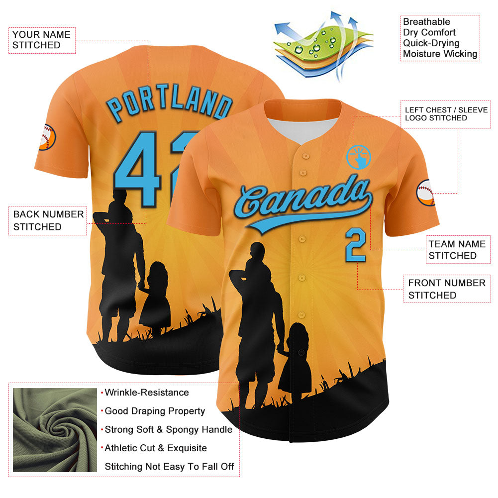 Custom Bay Orange Sky Blue-Black 3D Pattern Design Father's Day Family Love Authentic Baseball Jersey baseball jersey product view 3