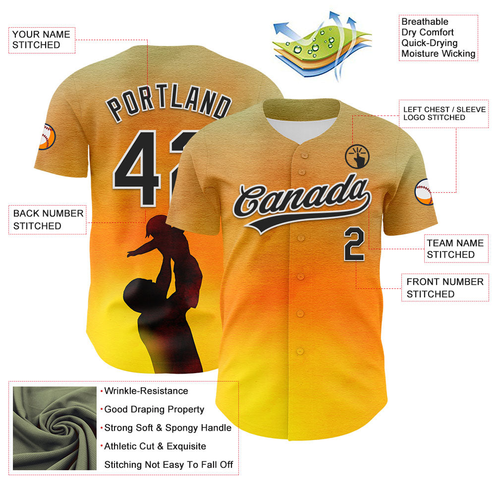Custom Old Gold Black-White 3D Pattern Design Father's Day Family Love Authentic Baseball Jersey baseball jersey product view 3