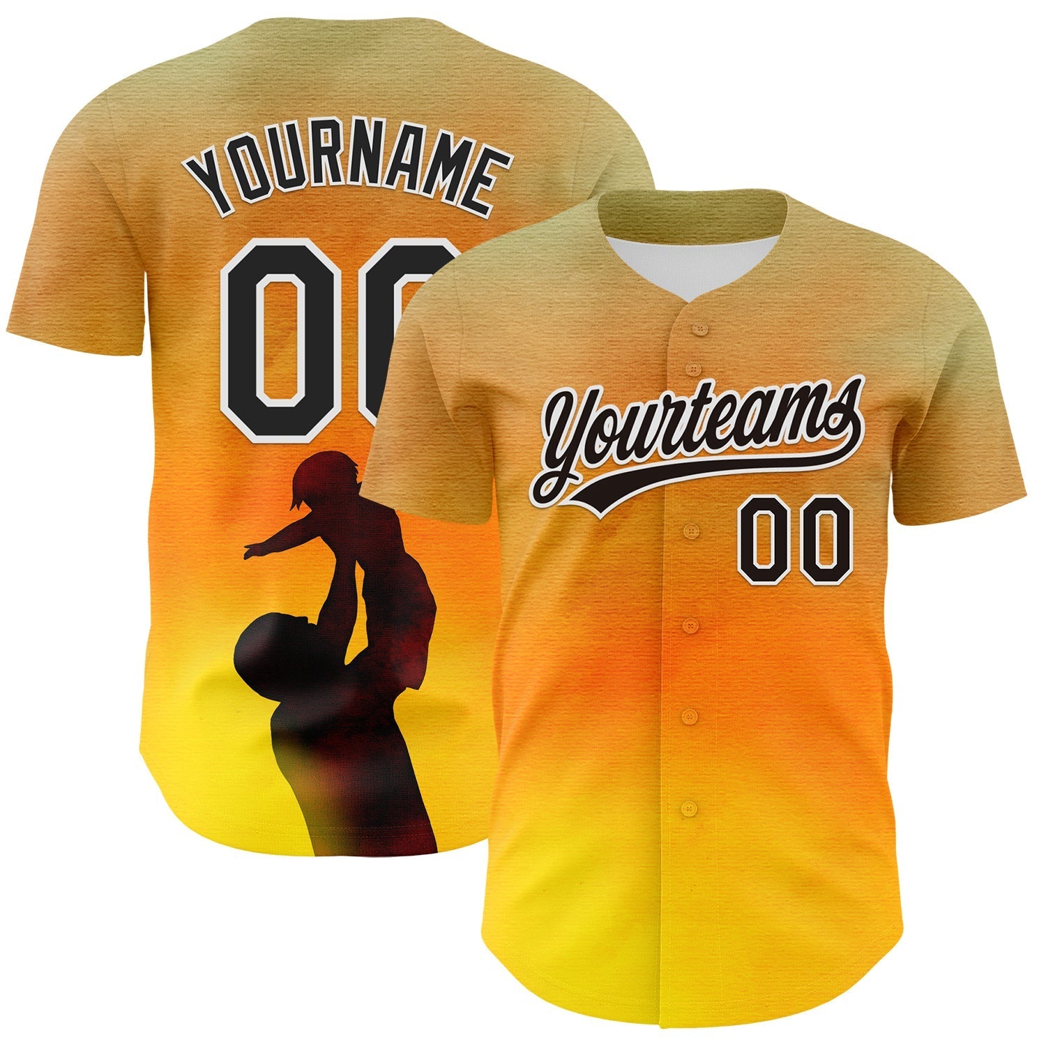 Custom Old Gold Black-White 3D Pattern Design Father's Day Family Love Authentic Baseball Jersey baseball jersey product view 1