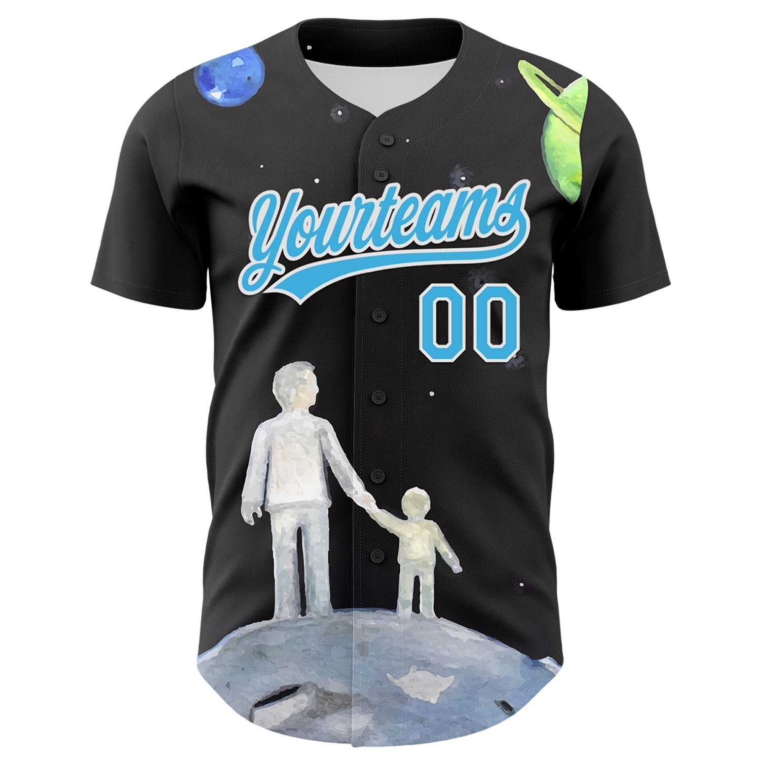Custom Black Sky Blue-White 3D Pattern Design Father's Day Family Love Authentic Baseball Jersey baseball jersey product view 2