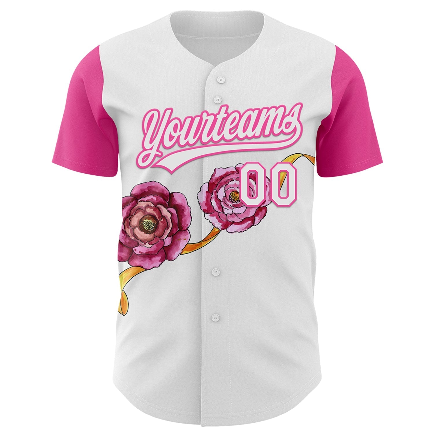 Custom White Pink 3D Pattern Design Mother's Day Flower Authentic Baseball Jersey baseball jersey product view 2