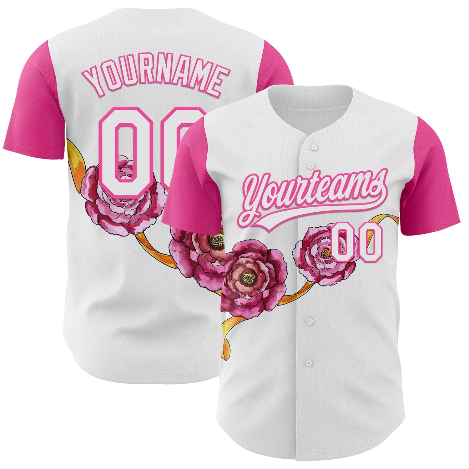 Custom White Pink 3D Pattern Design Mother's Day Flower Authentic Baseball Jersey baseball jersey product view 1