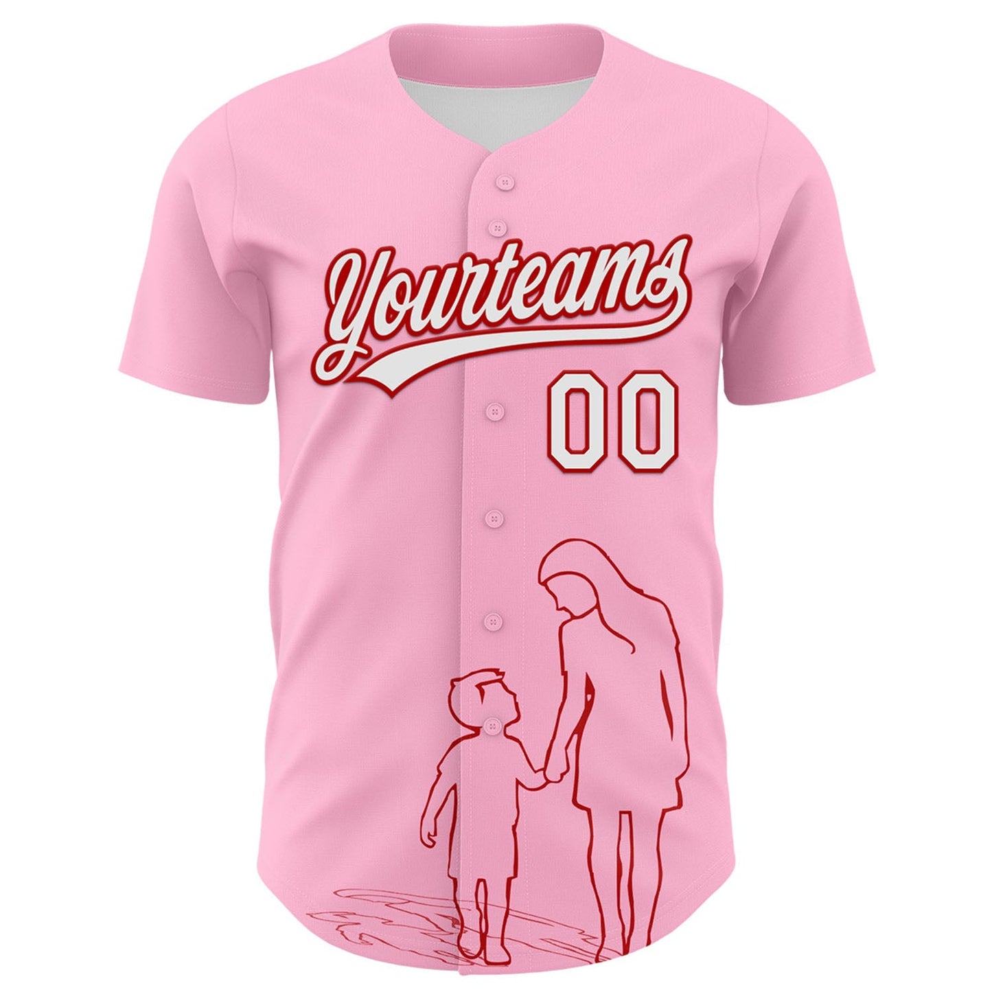 Custom Light Pink White-Red 3D Pattern Design Mother's Day Family Love Authentic Baseball Jersey baseball jersey product view 2