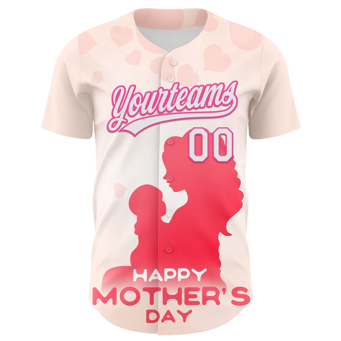 Custom Cream White-Pink 3D Pattern Design Mother's Day Family Love Authentic Baseball Jersey baseball jersey product view 2