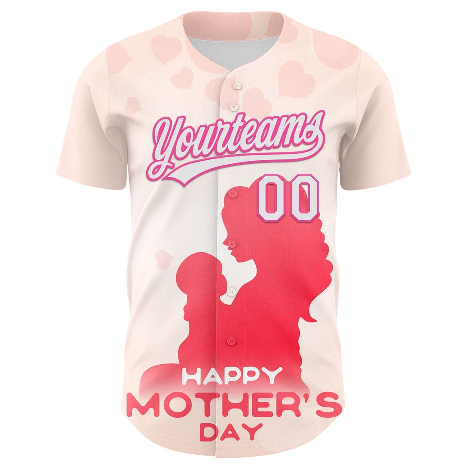 Custom Cream White-Pink 3D Pattern Design Mother's Day Family Love Authentic Baseball Jersey baseball jersey product view 2