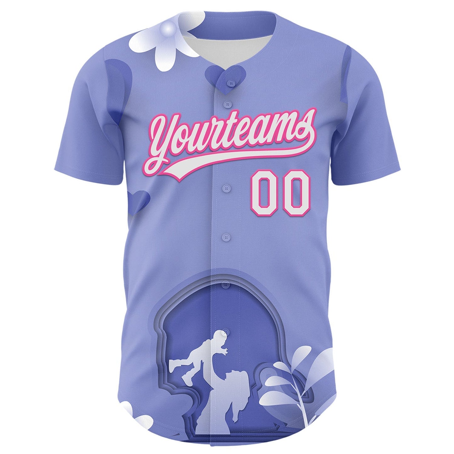 Custom Light Purple White-Pink 3D Pattern Design Mother's Day Family Love Authentic Baseball Jersey baseball jersey product view 2
