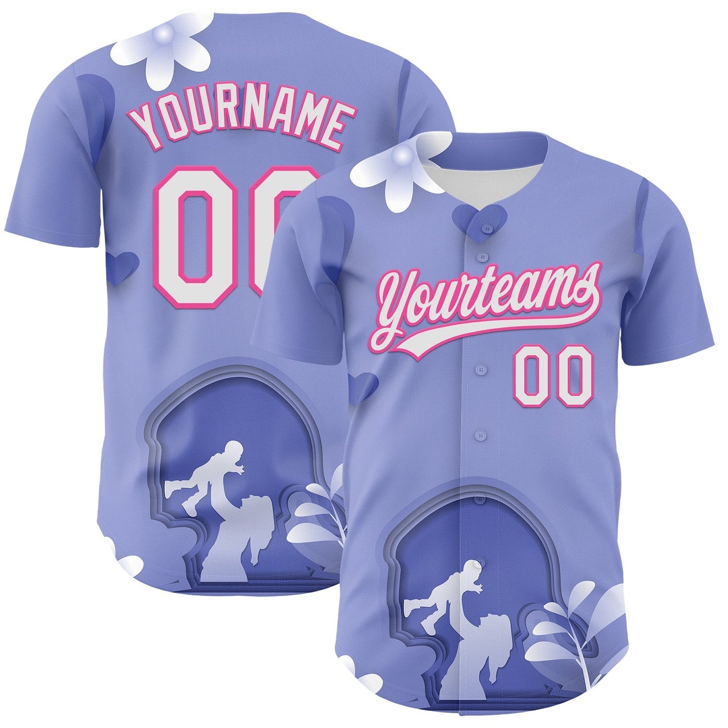 Custom Light Purple White-Pink 3D Pattern Design Mother's Day Family Love Authentic Baseball Jersey baseball jersey product view 1
