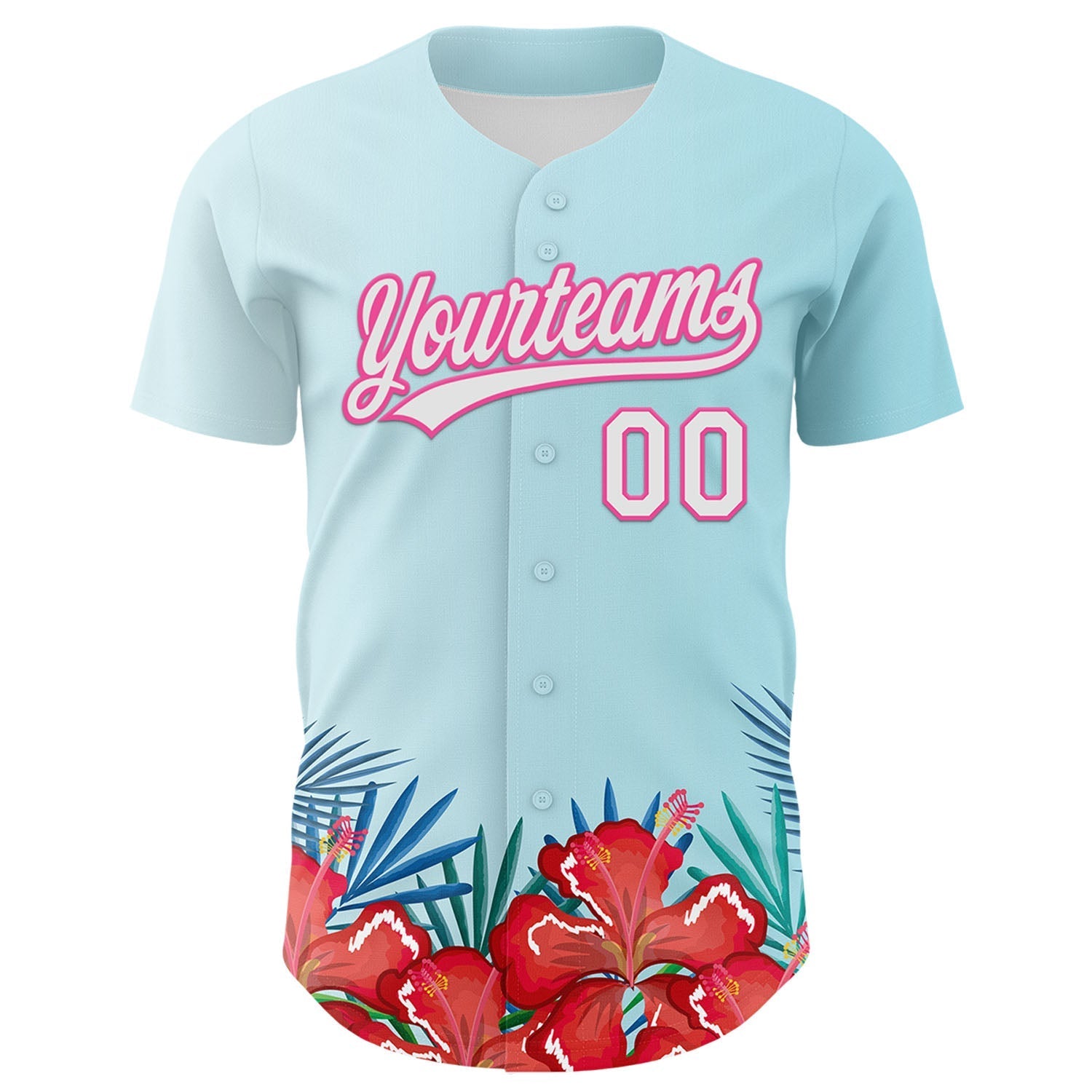 Custom Ice Blue White-Pink 3D Pattern Design Mother's Day Flower Authentic Baseball Jersey baseball jersey product view 2