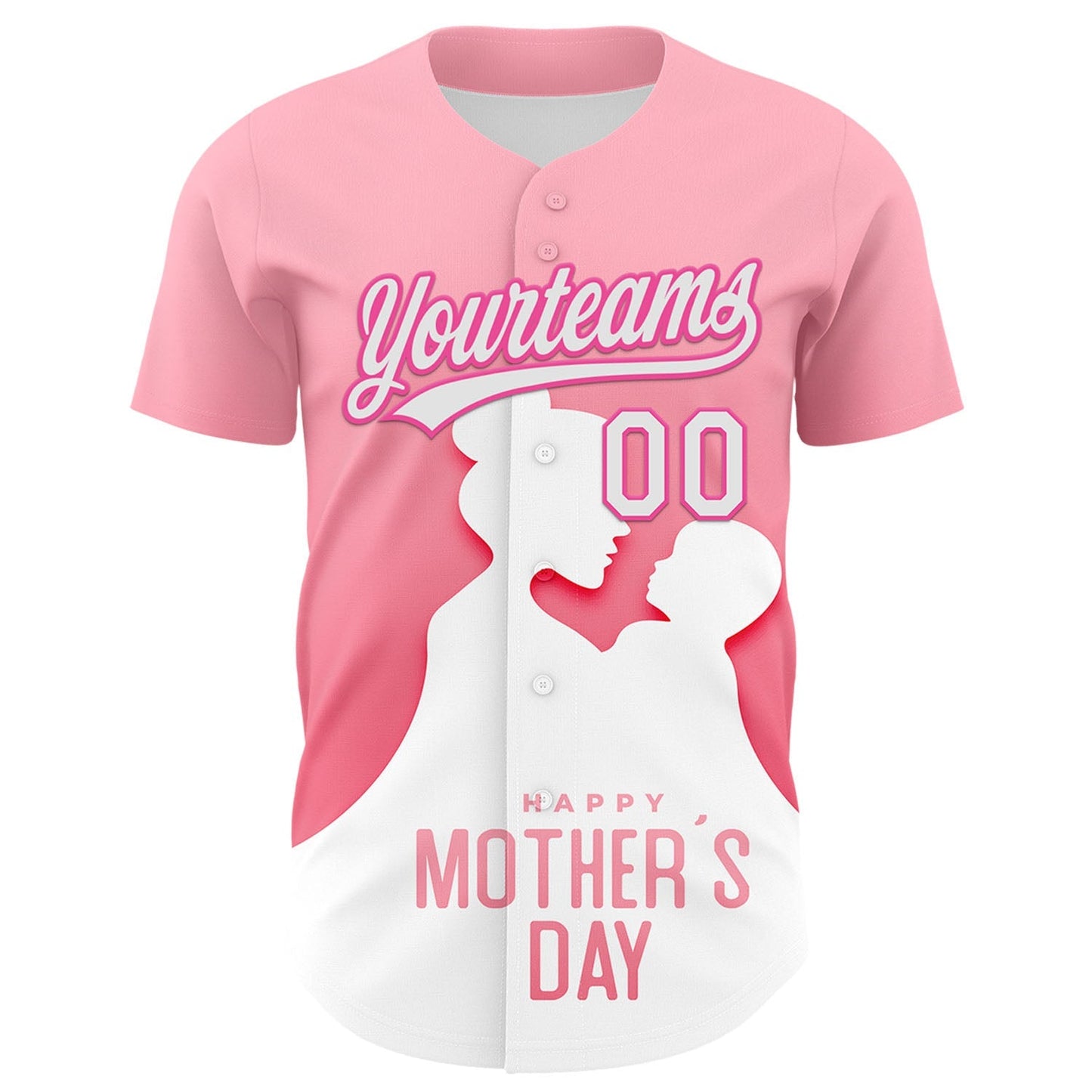 Custom Light Pink White-Pink 3D Pattern Design Mother's Day Family Love Authentic Baseball Jersey baseball jersey product view 2