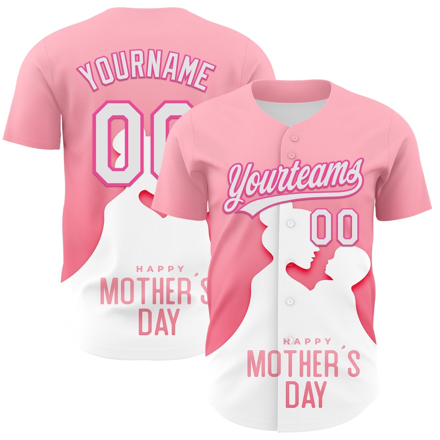 Custom Light Pink White-Pink 3D Pattern Design Mother's Day Family Love Authentic Baseball Jersey baseball jersey product view 1