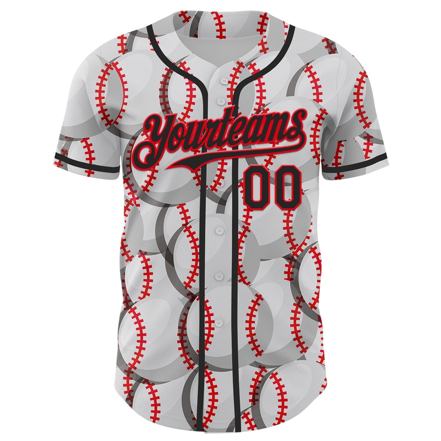 Custom White Black-Fire Red Comic Doodle Ballgame 3D Pattern Design Authentic Baseball Jersey baseball jersey product view 2