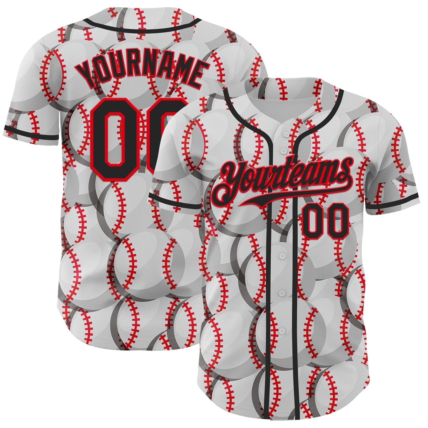 Custom White Black-Fire Red Comic Doodle Ballgame 3D Pattern Design Authentic Baseball Jersey baseball jersey product view 1