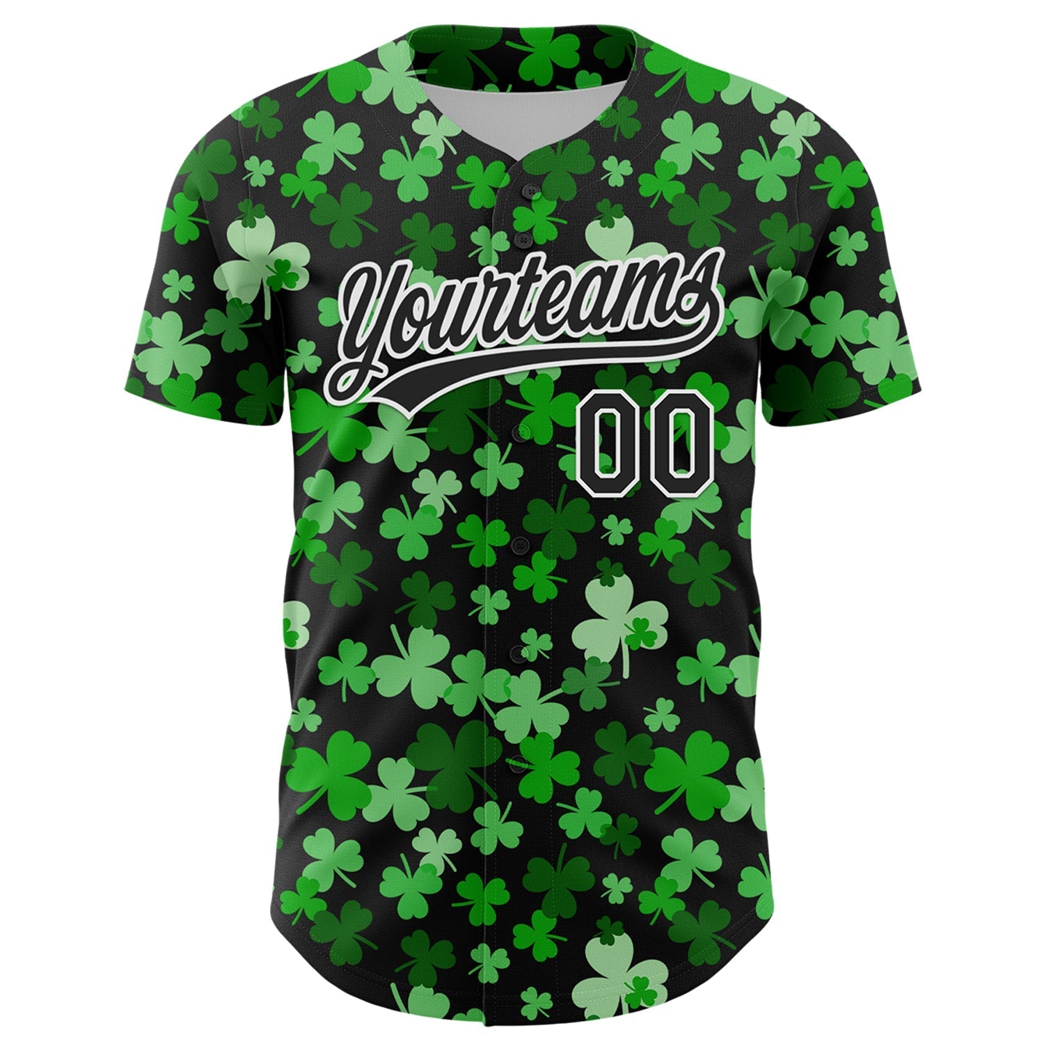 Custom Black White 3D St. Patrick's Day Shamrock Authentic Baseball Jersey baseball jersey product view 2